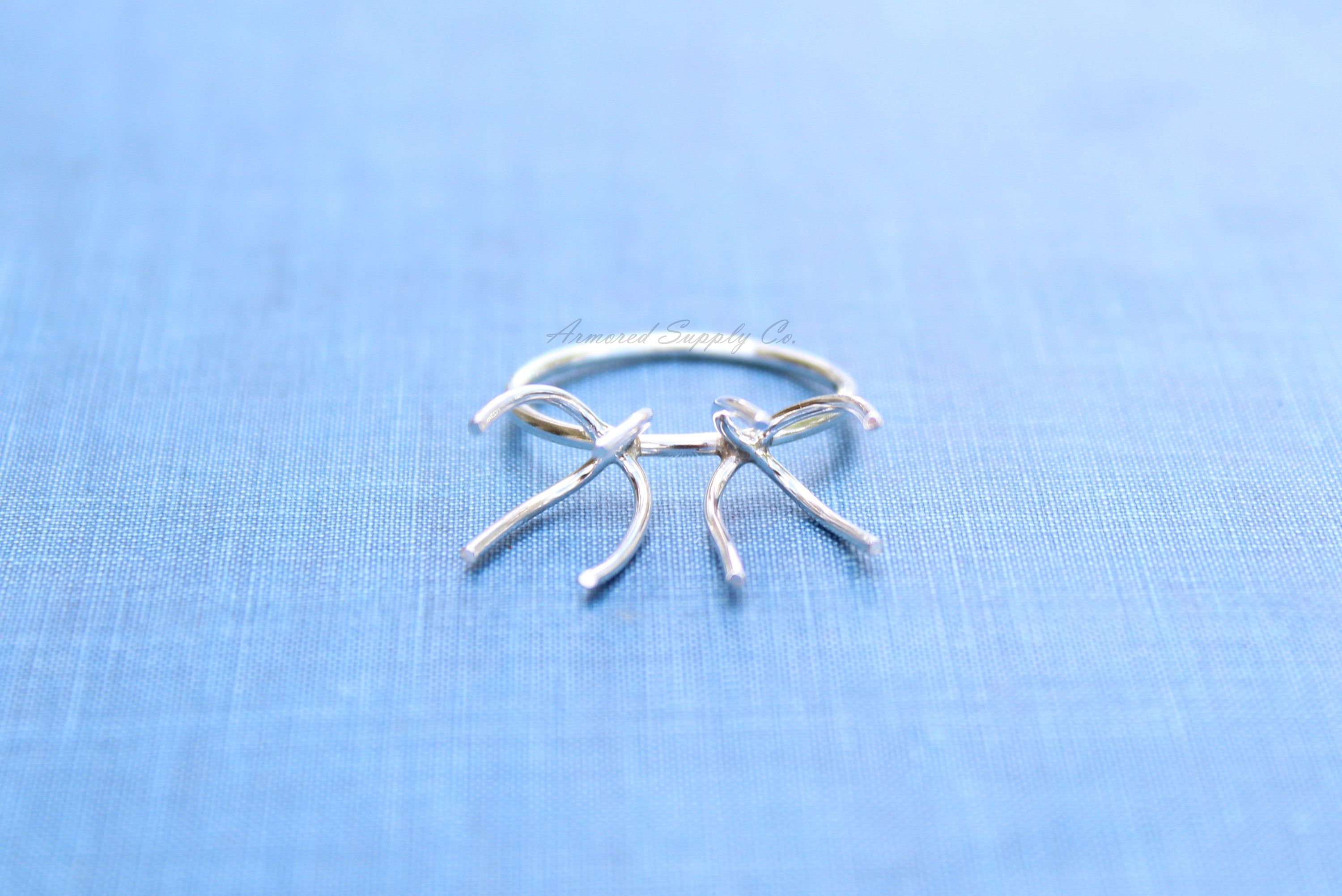 Silver Double Claw Prong Raw Stone Ring Blank, Prong Silver Band, Wholesale Ring, Raw Stone, Design Your Ring, DIY Jewelry, Jewelry Supplies