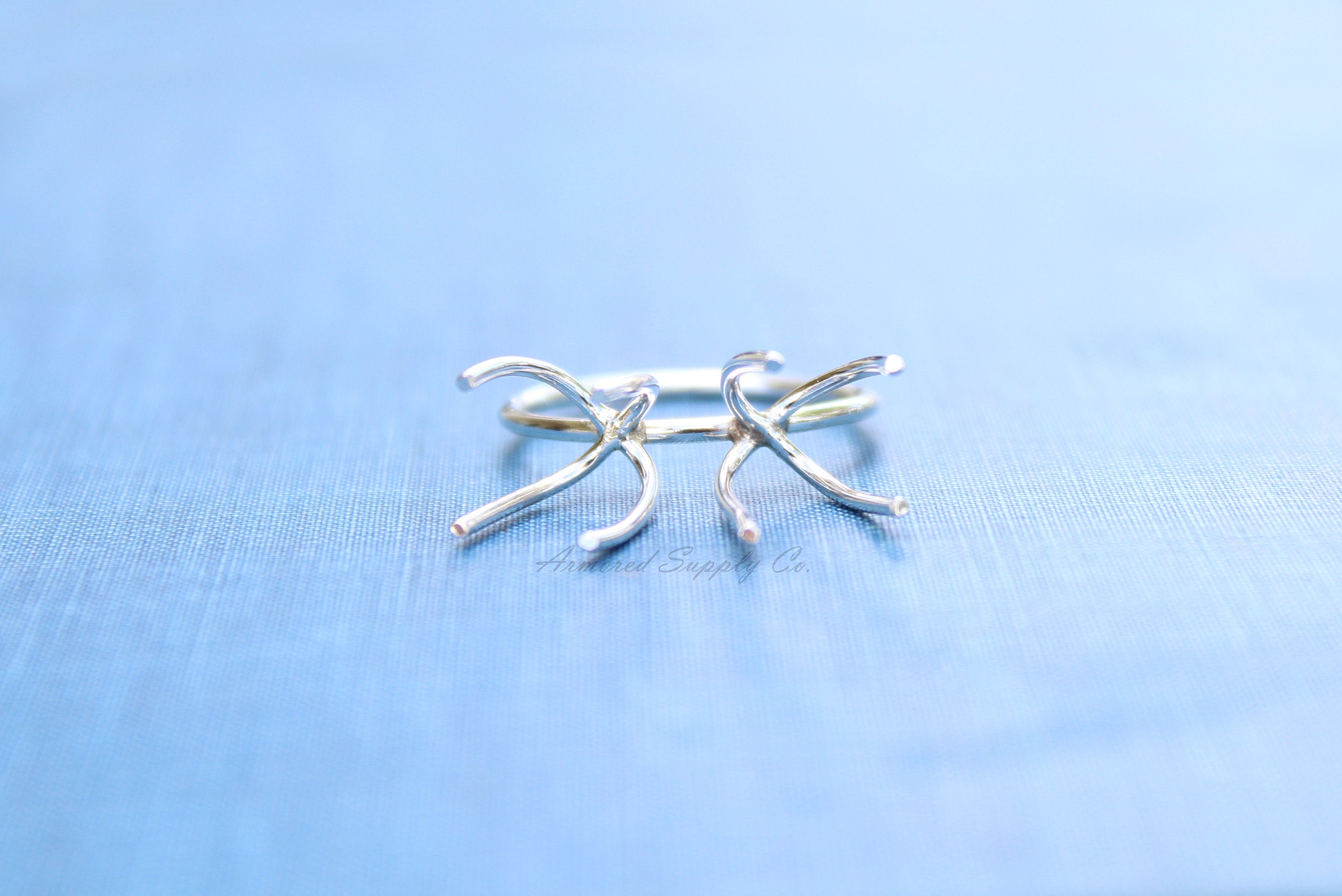 Silver Double Claw Prong Raw Stone Ring Blank, Prong Silver Band, Wholesale Ring, Raw Stone, Design Your Ring, DIY Jewelry, Jewelry Supplies