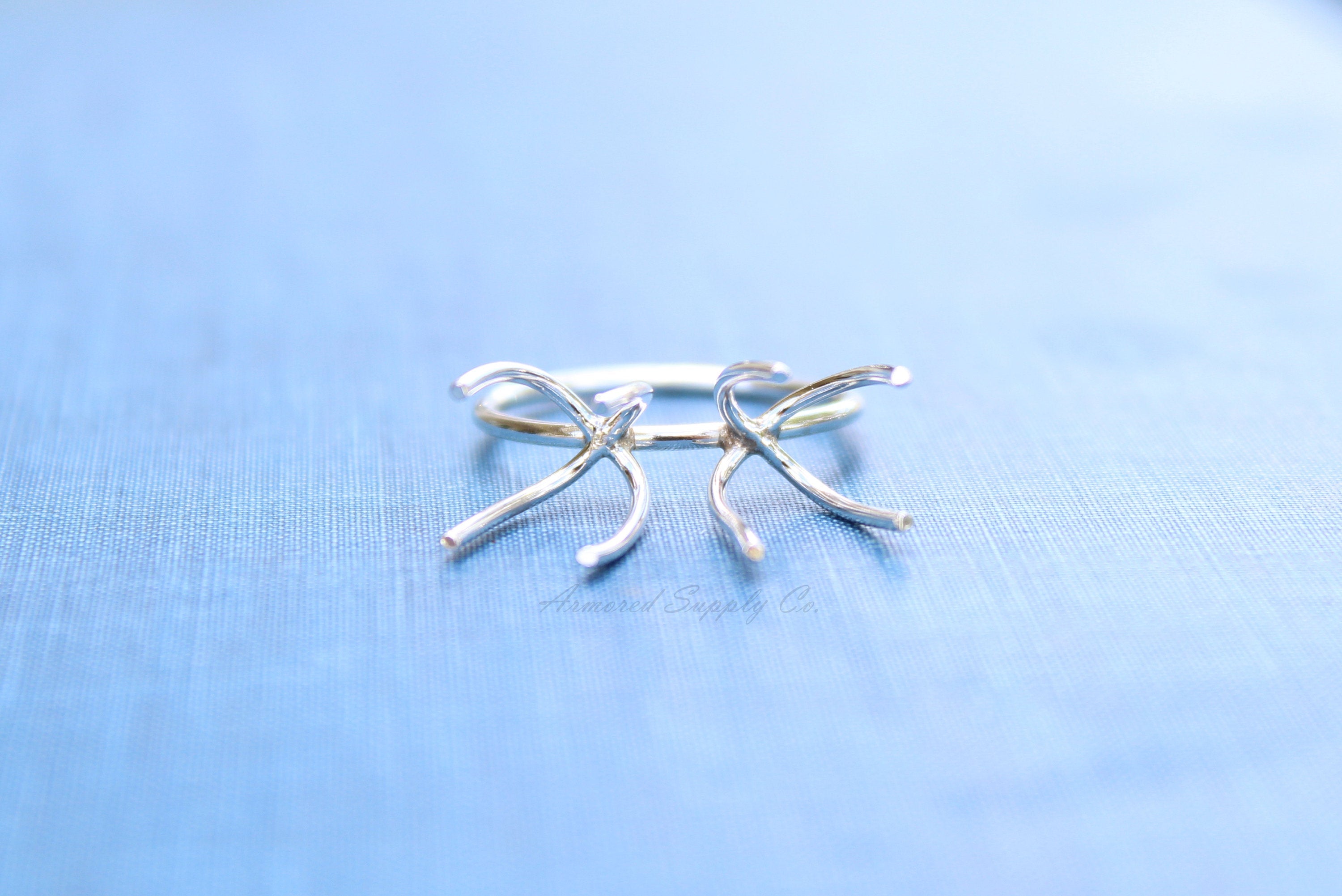 Silver Double Claw Prong Raw Stone Ring Blank, Prong Silver Band, Wholesale Ring, Raw Stone, Design Your Ring, DIY Jewelry, Jewelry Supplies
