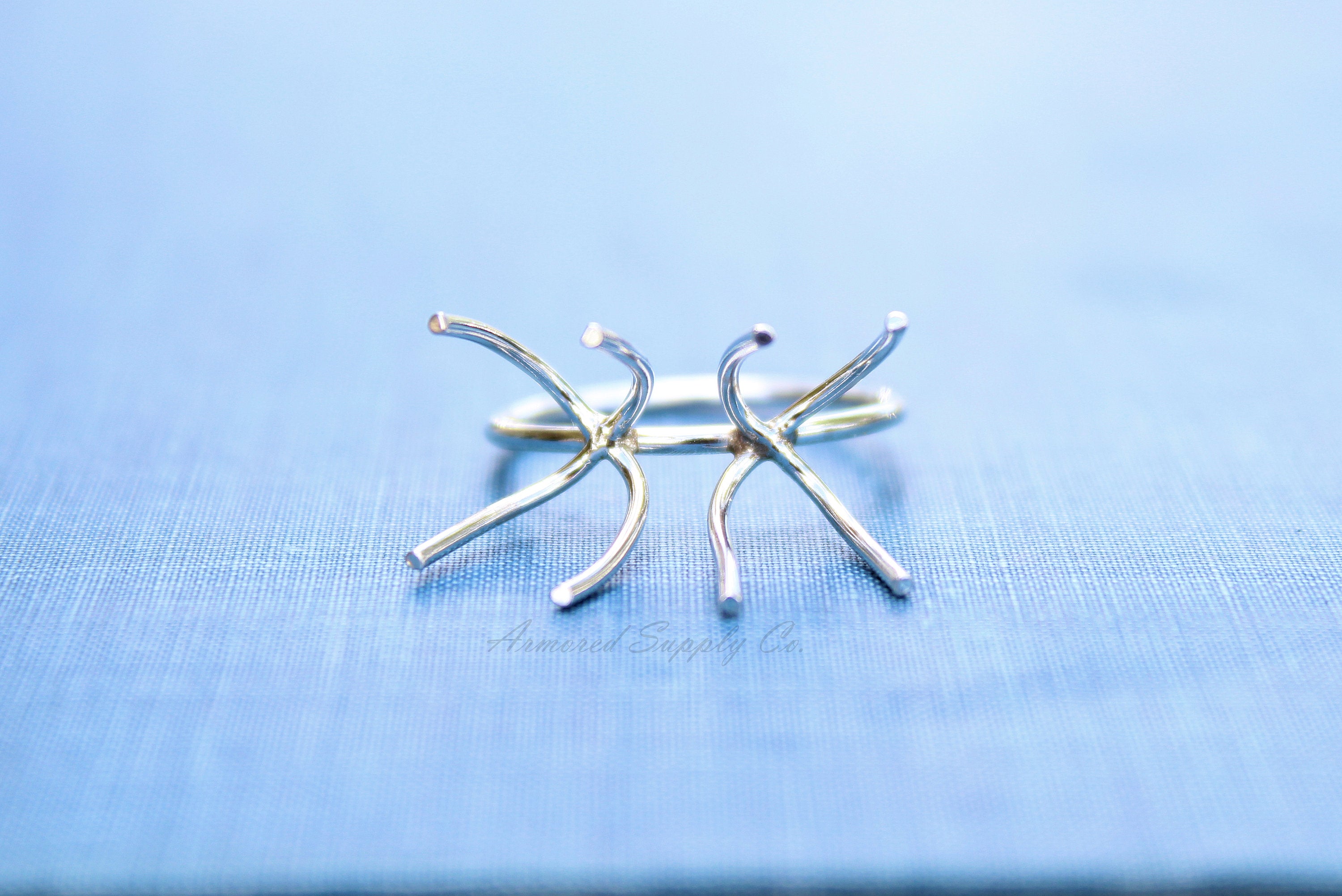 Silver Double Claw Prong Raw Stone Ring Blank, Prong Silver Band, Wholesale Ring, Raw Stone, Design Your Ring, DIY Jewelry, Jewelry Supplies