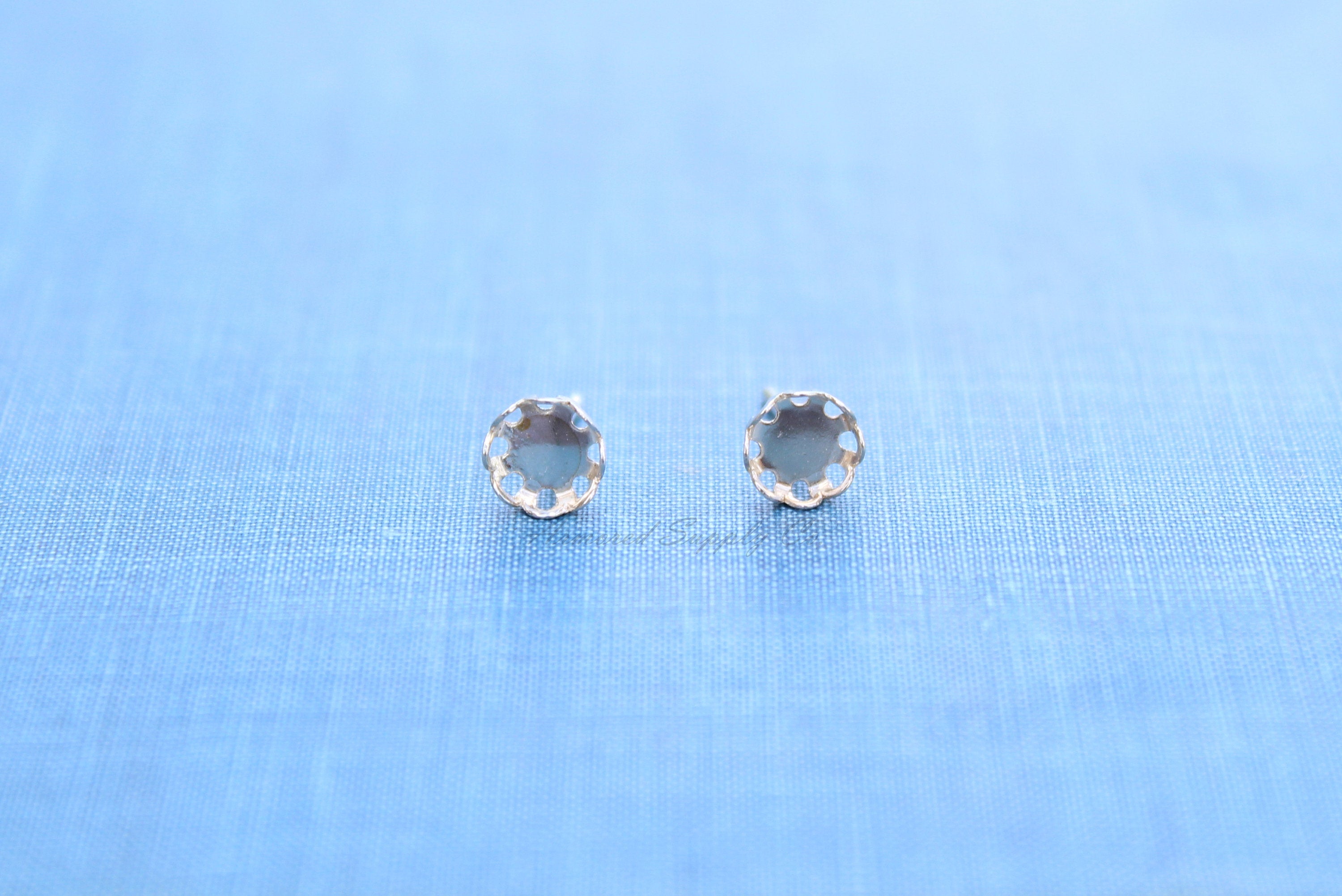 Silver Scalloped 5mm Stud Earring Blanks, Blank Stud Settings, Wholesale Blanks, Make Earrings, DIY Jewelry, Silver Blanks, Jewelry Supplies