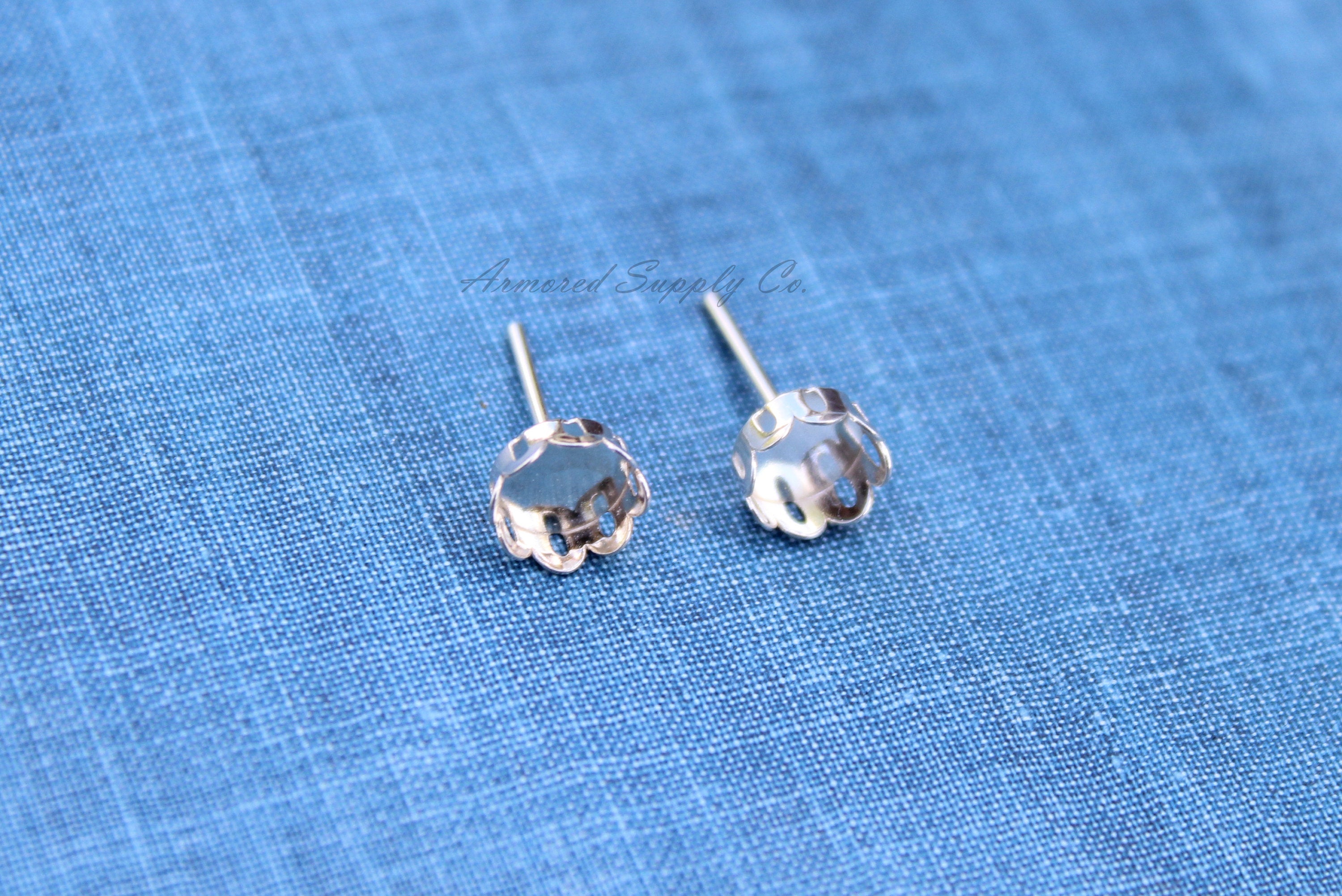 Silver Scalloped 6mm Stud Earring Blanks, Blank Stud Settings, Wholesale Blanks, Make Earrings, DIY Jewelry, Silver Blanks, Jewelry Supplies