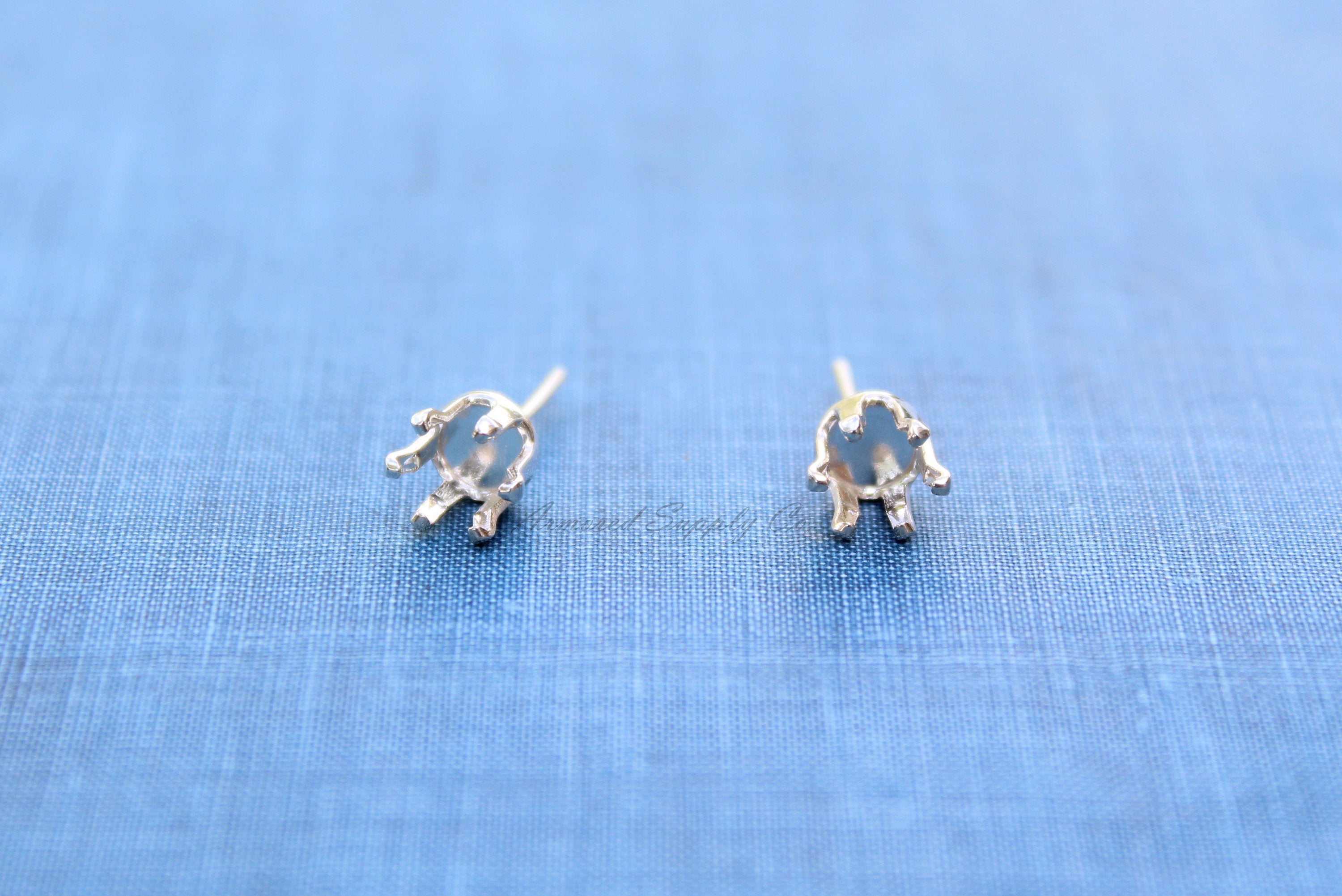 Silver 3mm Snap-in Bezel Raw Stone Stud Earring Blanks, Wholesale Blanks, Raw Stones Setting, DIY Jewelry, Silver Blanks, Jewelry Supplies