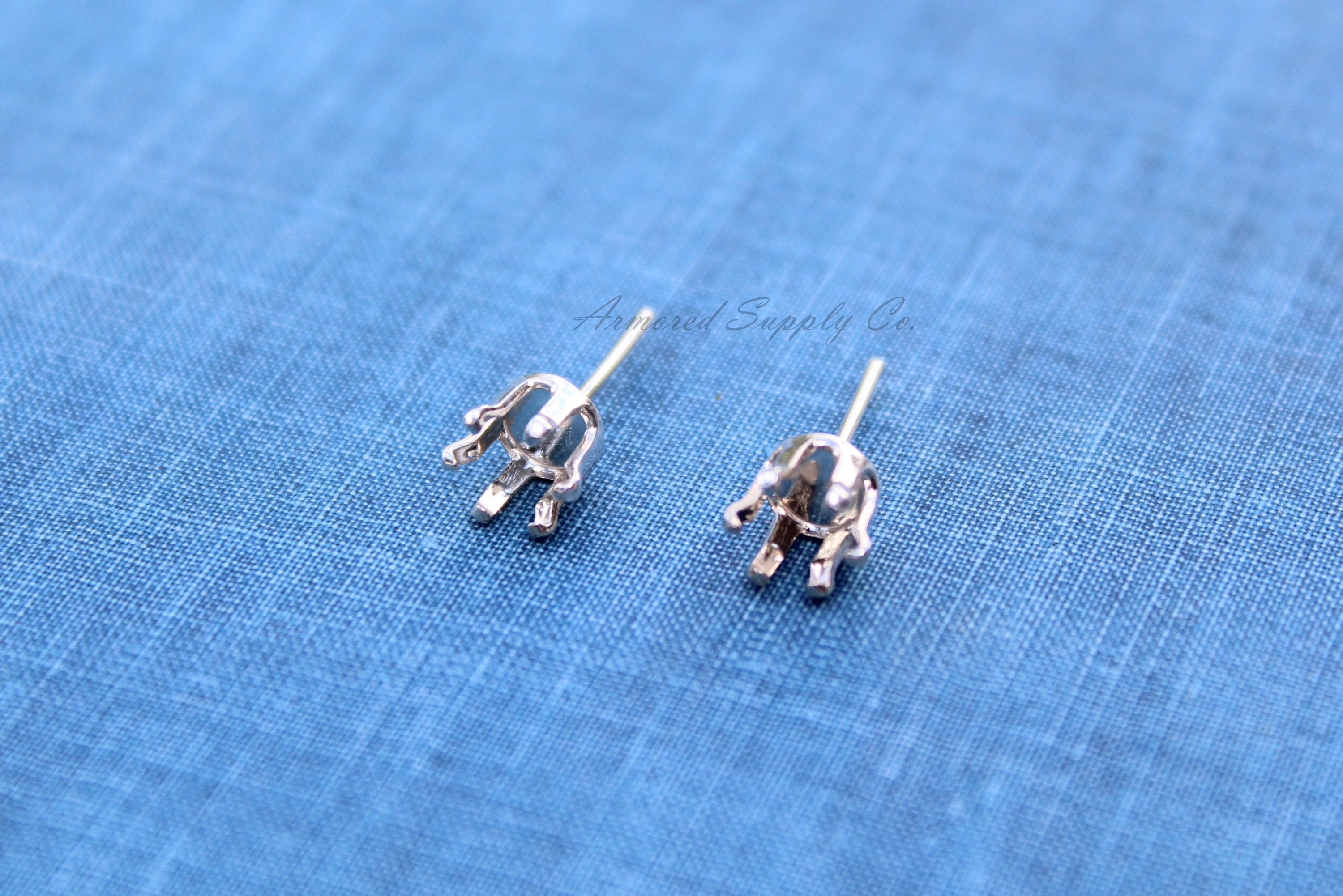 Silver 3mm Snap-in Bezel Raw Stone Stud Earring Blanks, Wholesale Blanks, Raw Stones Setting, DIY Jewelry, Silver Blanks, Jewelry Supplies