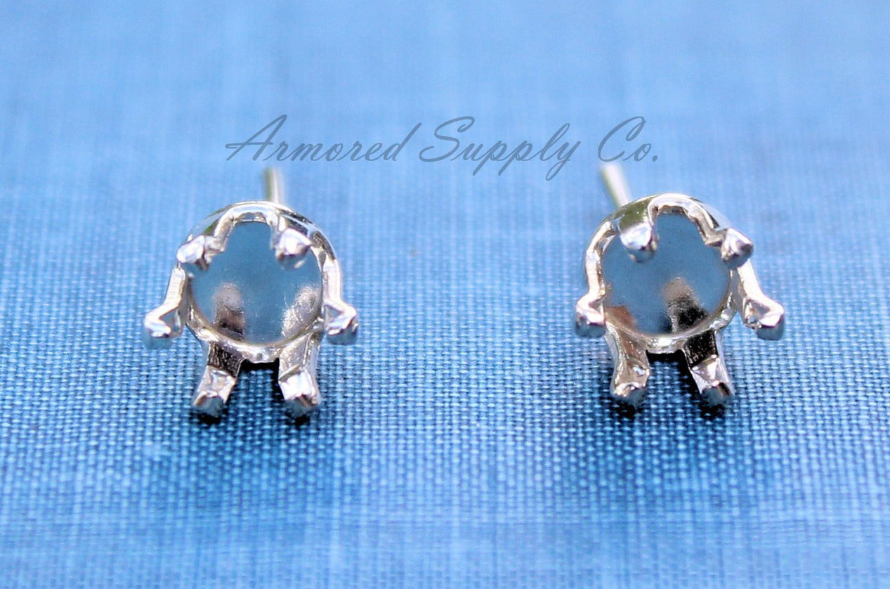 Silver 6mm Snap-in Bezel Raw Stone Stud Earring Blanks, Wholesale Blanks, Raw Stones Setting, DIY Jewelry, Silver Blanks, Jewelry Supplies