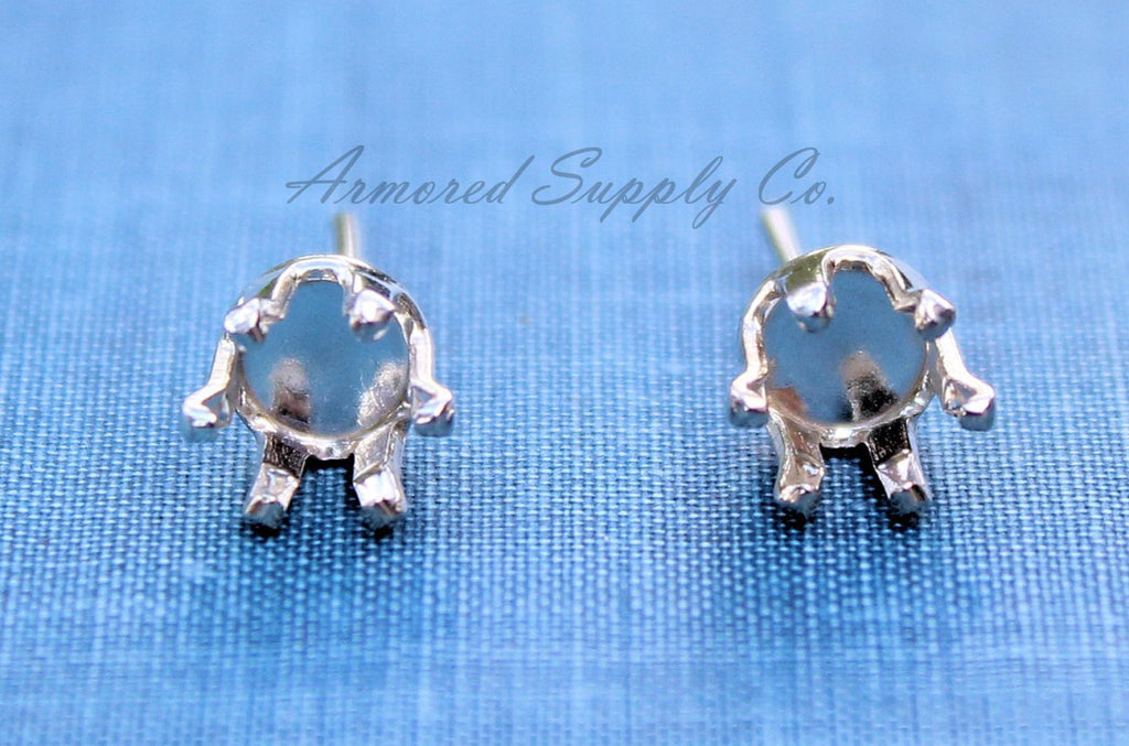 Silver 6mm Snap-in Bezel Raw Stone Stud Earring Blanks, Wholesale Blanks, Raw Stones Setting, DIY Jewelry, Silver Blanks, Jewelry Supplies