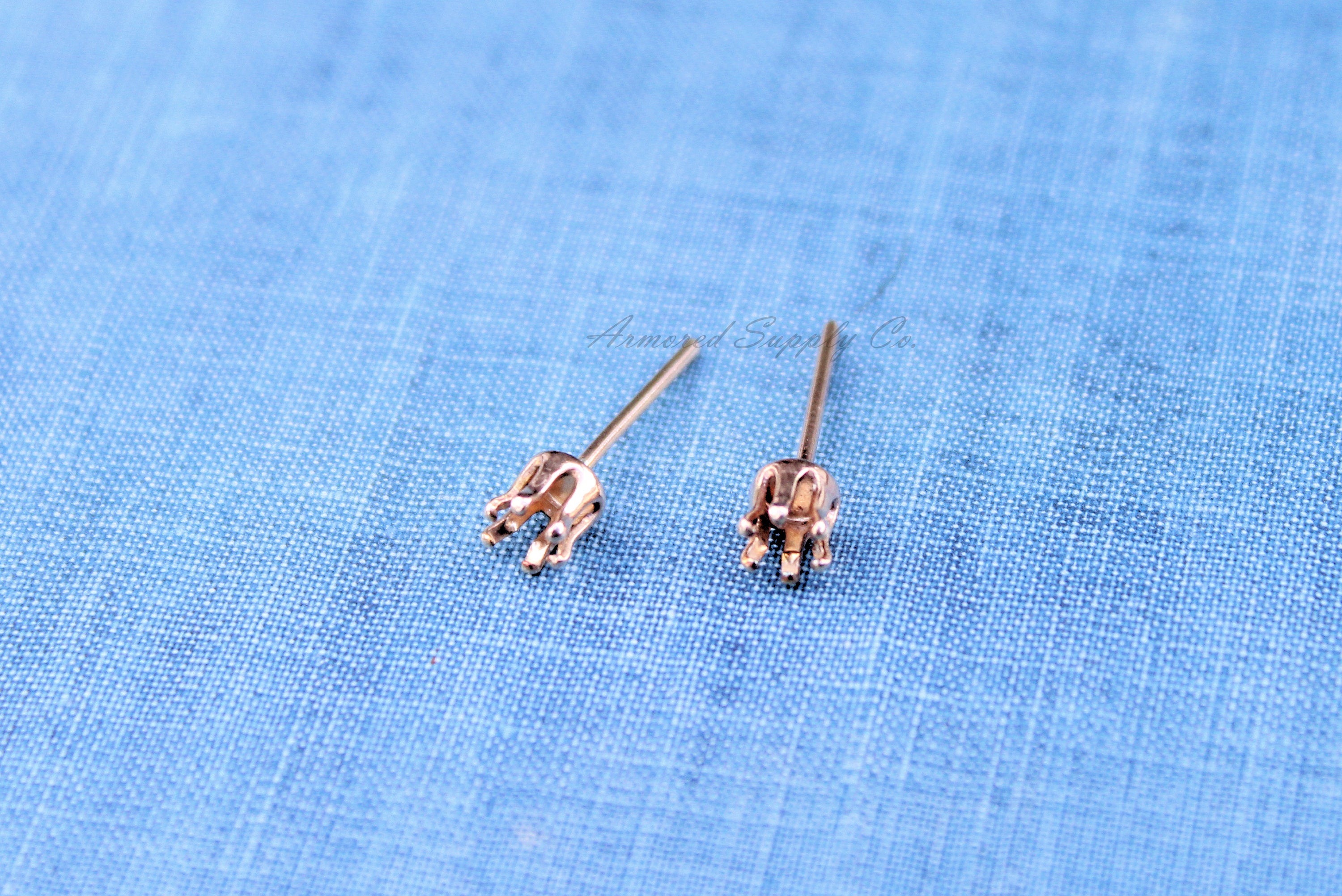 Gold 3mm Snap-in Bezel Raw Stone Stud Earring Blanks, Wholesale Blanks, Raw Stones Setting, DIY Jewelry, Gold Blanks, Jewelry Supplies
