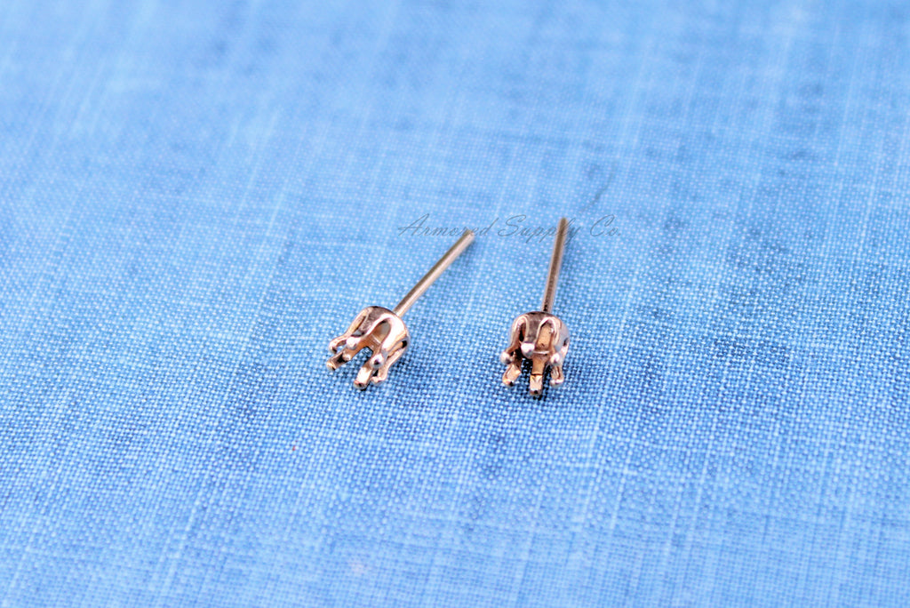 Gold 6mm Snap-in Bezel Raw Stone Stud Earring Blanks, Wholesale Blanks, Raw Stones Setting, DIY Jewelry, Gold Blanks, Jewelry Supplies