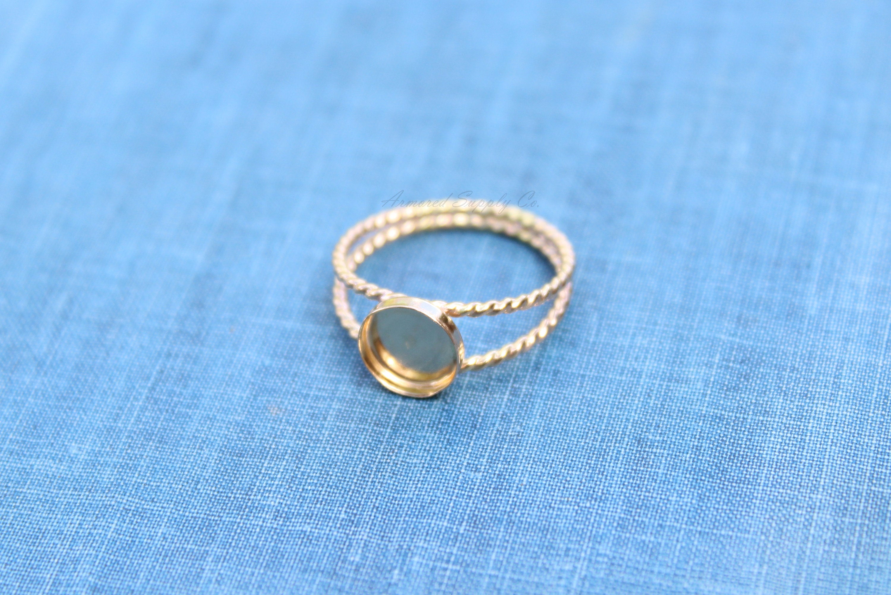 Gold Filled Double Rope Band Bezel Cup Ring blank, Round Cabochon, Resin Breast Milk, DIY jewelry supplies, wholesale ring jewelry, diy ring