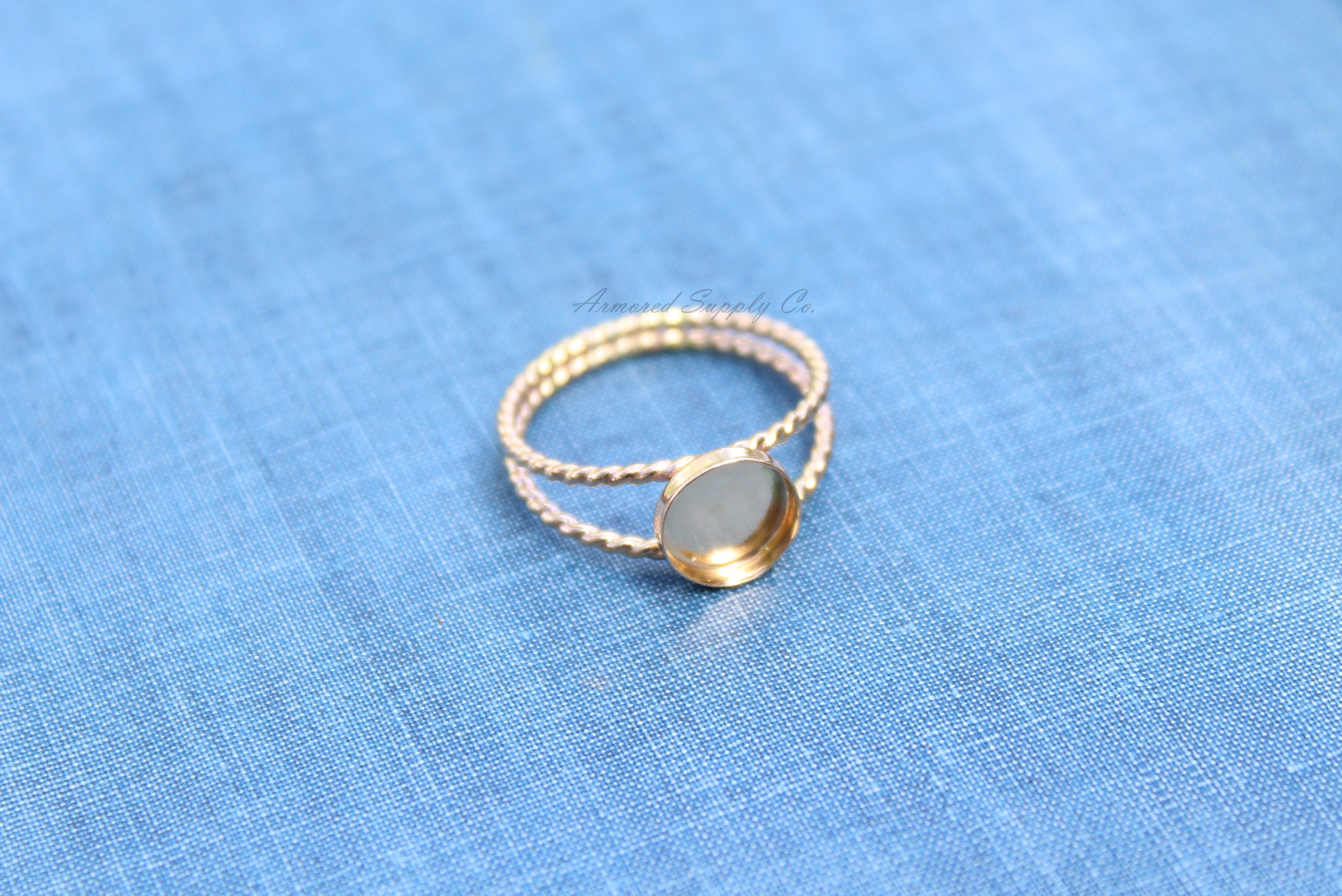 Gold Filled Double Rope Band Bezel Cup Ring blank, Round Cabochon, Resin Breast Milk, DIY jewelry supplies, wholesale ring jewelry, diy ring