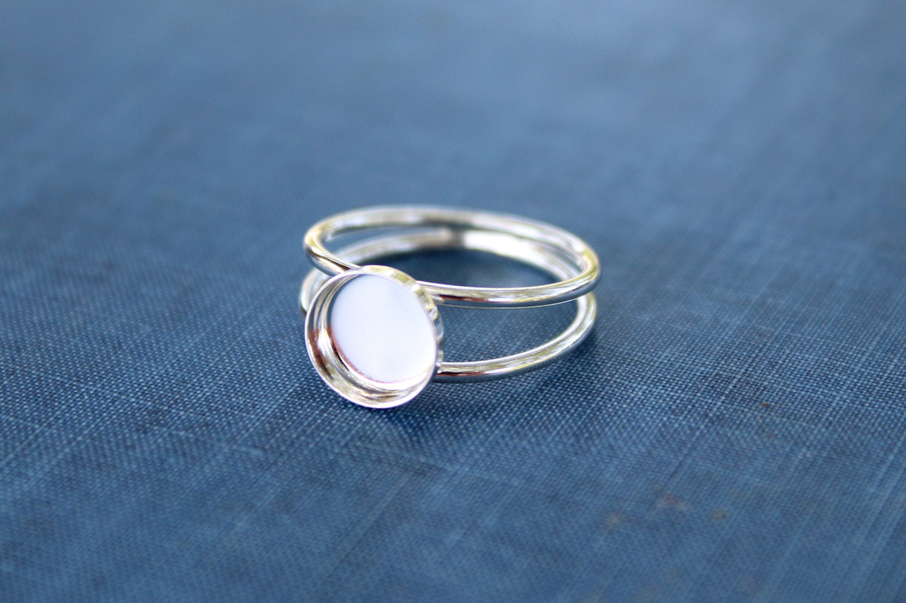 Sterling Silver Double Band Bezel Cup Ring blank, Round Cabochon, Cab Resin Breast Milk, DIY jewelry supplies, wholesale jewelry, diy ring