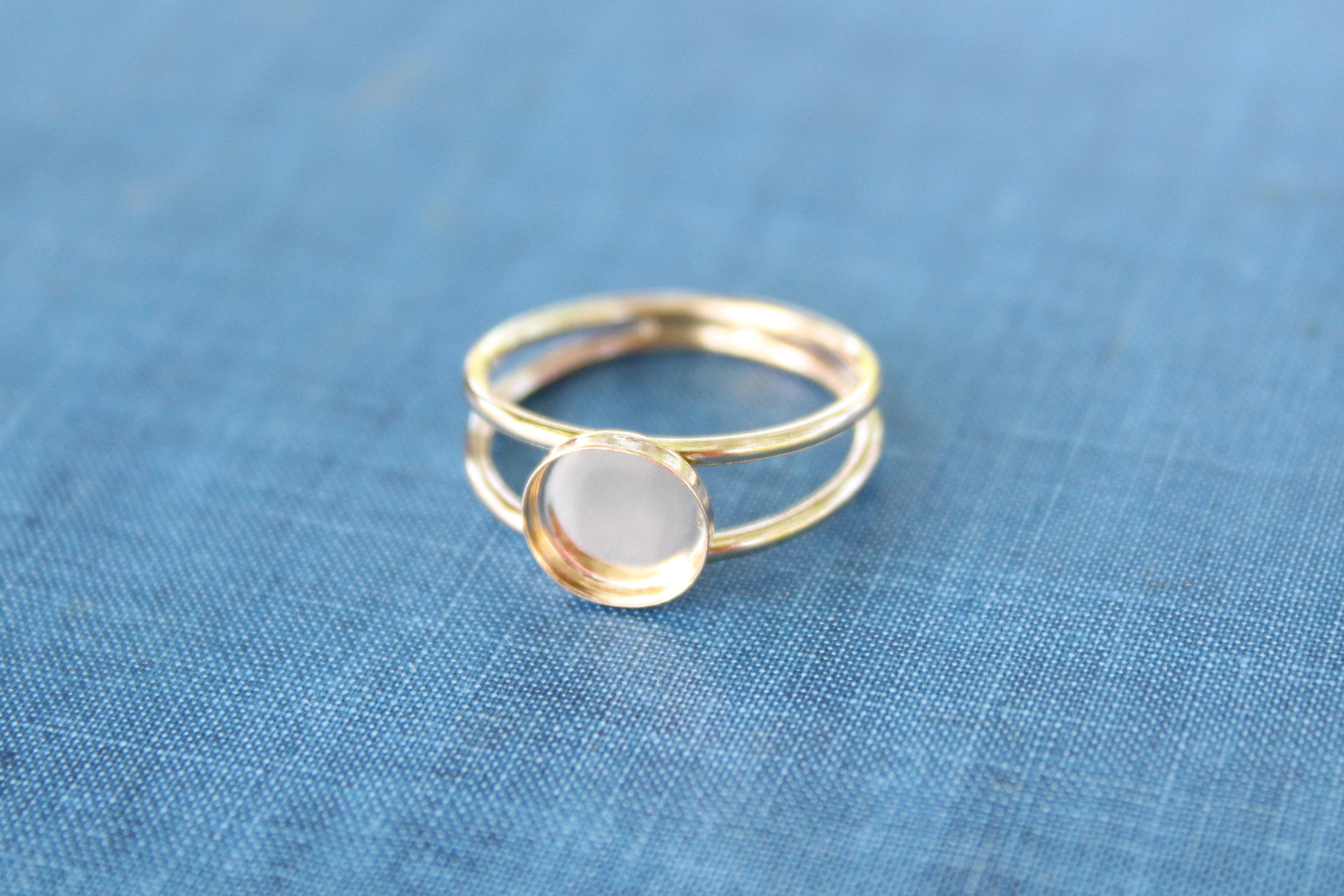 Gold Filled Double Band Bezel Cup Ring blank, Round Cabochon, Cab Resin Breast Milk, DIY jewelry supplies, wholesale ring jewelry, diy ring