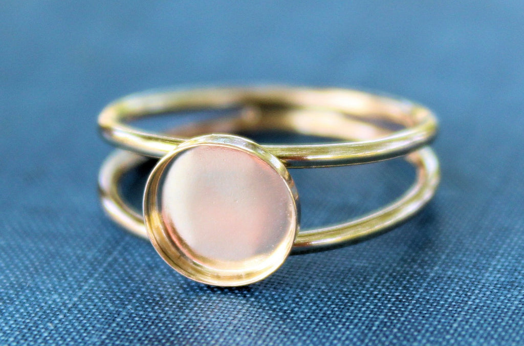 Gold Filled Double Band Bezel Cup Ring blank, Round Cabochon, Cab Resin Breast Milk, DIY jewelry supplies, wholesale ring jewelry, diy ring