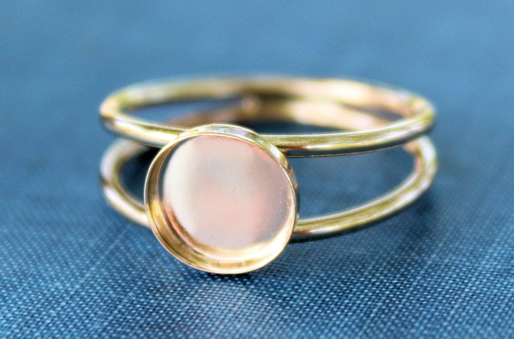 Gold Filled Double Band Bezel Cup Ring blank, Round Cabochon, Cab Resin Breast Milk, DIY jewelry supplies, wholesale ring jewelry, diy ring