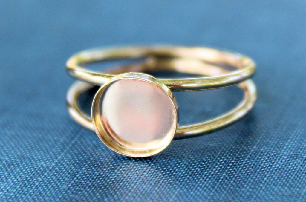 Gold Filled Double Band Bezel Cup Ring blank, Round Cabochon, Cab Resin Breast Milk, DIY jewelry supplies, wholesale ring jewelry, diy ring