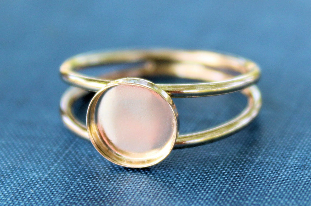 Gold Filled Double Band Bezel Cup Ring blank, Round Cabochon, Cab Resin Breast Milk, DIY jewelry supplies, wholesale ring jewelry, diy ring