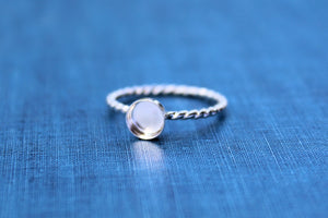 Silver 7mm Bezel Cup Rope Ring blank, Round Cabochon, Cab Resin Pad Breast Milk, DIY jewelry supplies, build your ring, wholesale jewelry