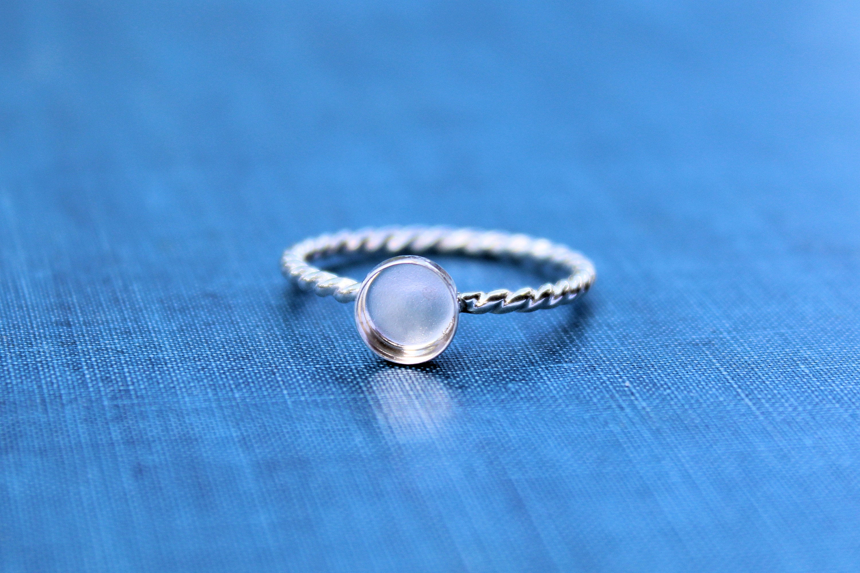 Silver 7mm Bezel Cup Rope Ring blank, Round Cabochon, Cab Resin Pad Breast Milk, DIY jewelry supplies, build your ring, wholesale jewelry