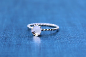 Silver 7mm Bezel Cup Rope Ring blank, Round Cabochon, Cab Resin Pad Breast Milk, DIY jewelry supplies, build your ring, wholesale jewelry