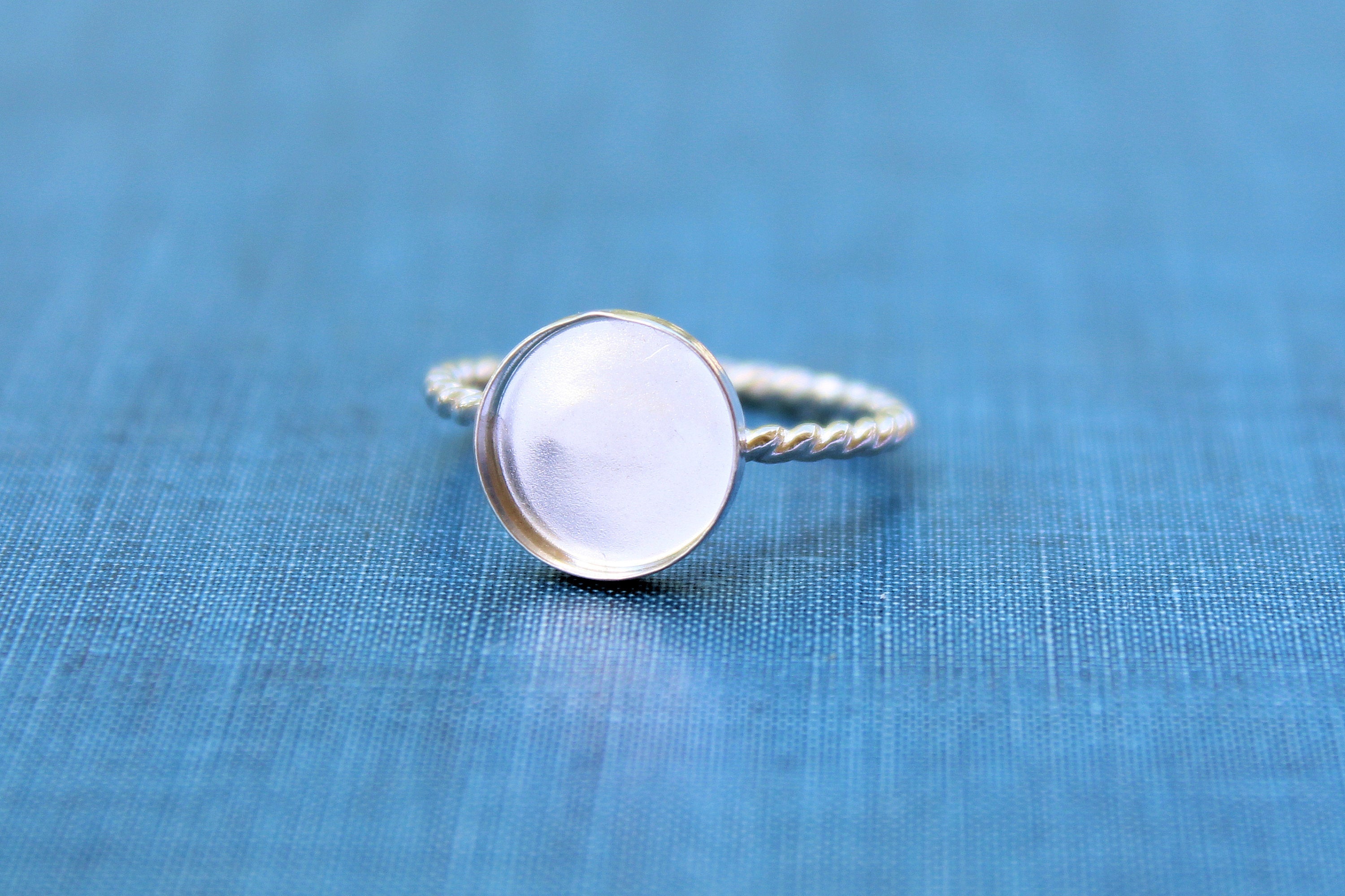 Silver 14mm Bezel Cup Rope Ring blank, Round Cabochon, Cab Resin Pad Breast Milk, DIY jewelry supplies, build your ring, wholesale jewelry