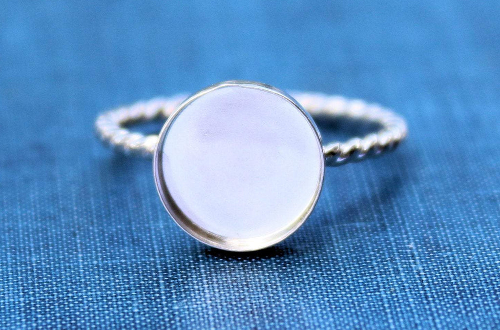 Silver 12mm Bezel Cup Rope Ring blank, Round Cabochon, Cab Resin Pad Breast Milk, DIY jewelry supplies, build your ring, wholesale jewelry
