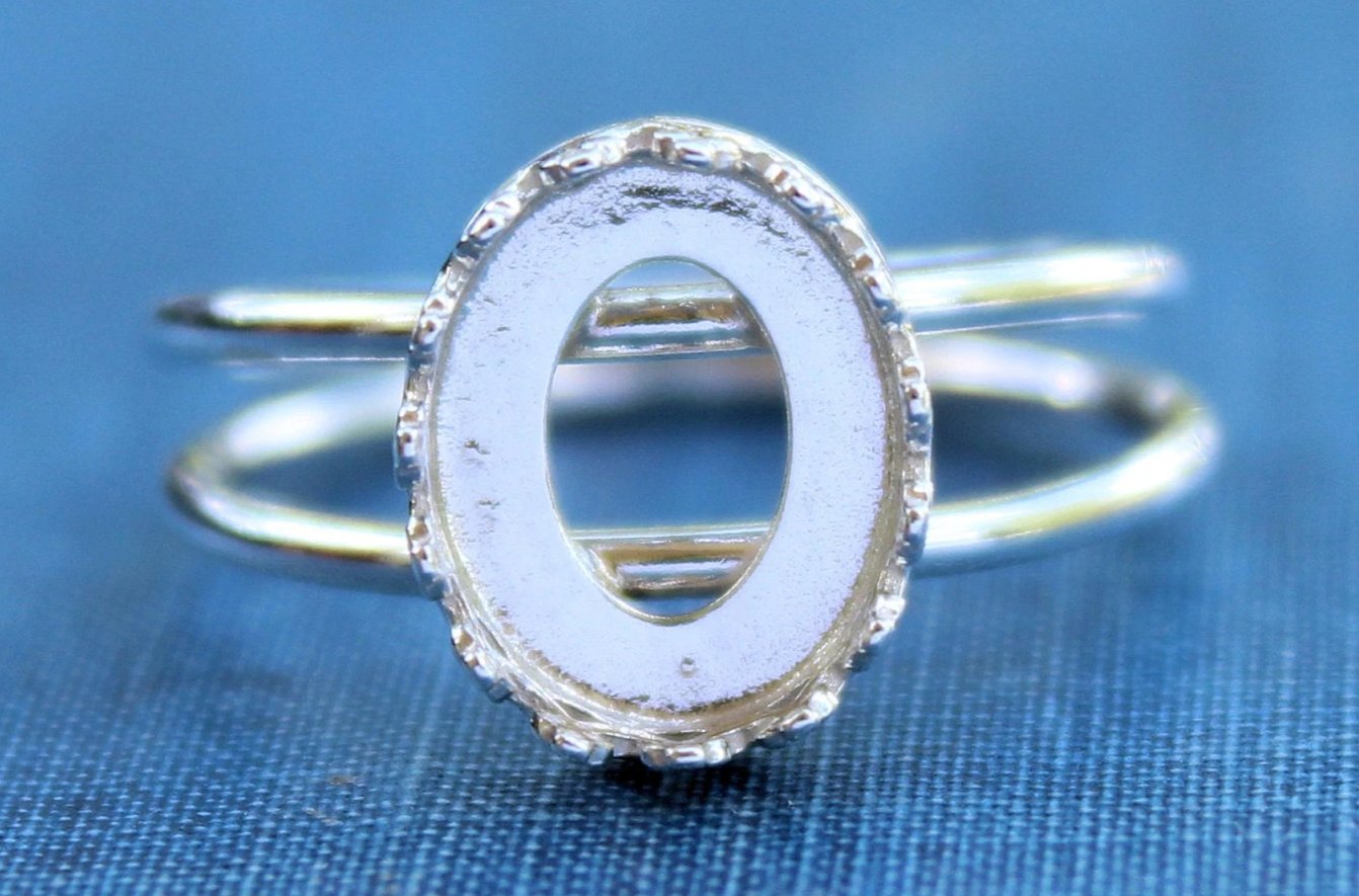 Silver Double Band Oval Crown Bezel Cup Ring blank, Round Cabochon, Cab Resin Breast Milk, DIY jewelry supplies, wholesale jewelry, diy ring