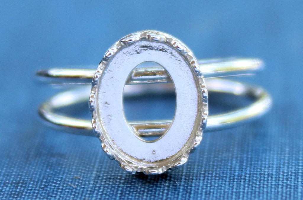 Silver Double Band Oval Crown Bezel Cup Ring blank, Round Cabochon, Cab Resin Breast Milk, DIY jewelry supplies, wholesale jewelry, diy ring