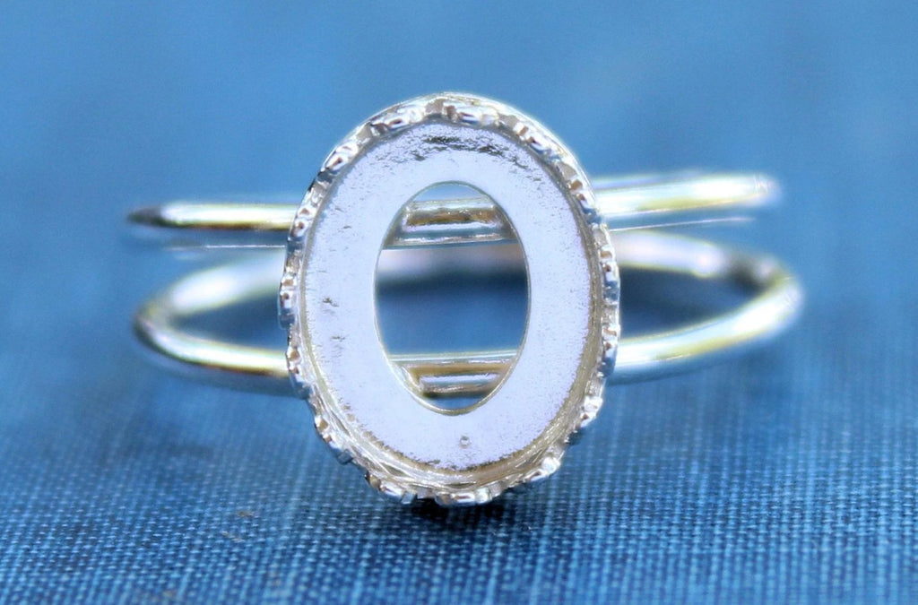 Silver Double Band Oval Crown Bezel Cup Ring blank, Round Cabochon, Cab Resin Breast Milk, DIY jewelry supplies, wholesale jewelry, diy ring