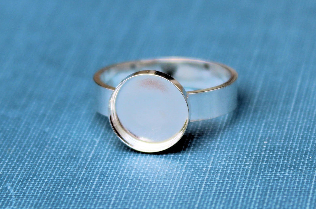 14mm Bezel Cup Ring blank Style #4, Round Cabochon, Glue Pad Breast Milk, DIY jewelry supplies, build your ring, wholesale jewelry, diy ring