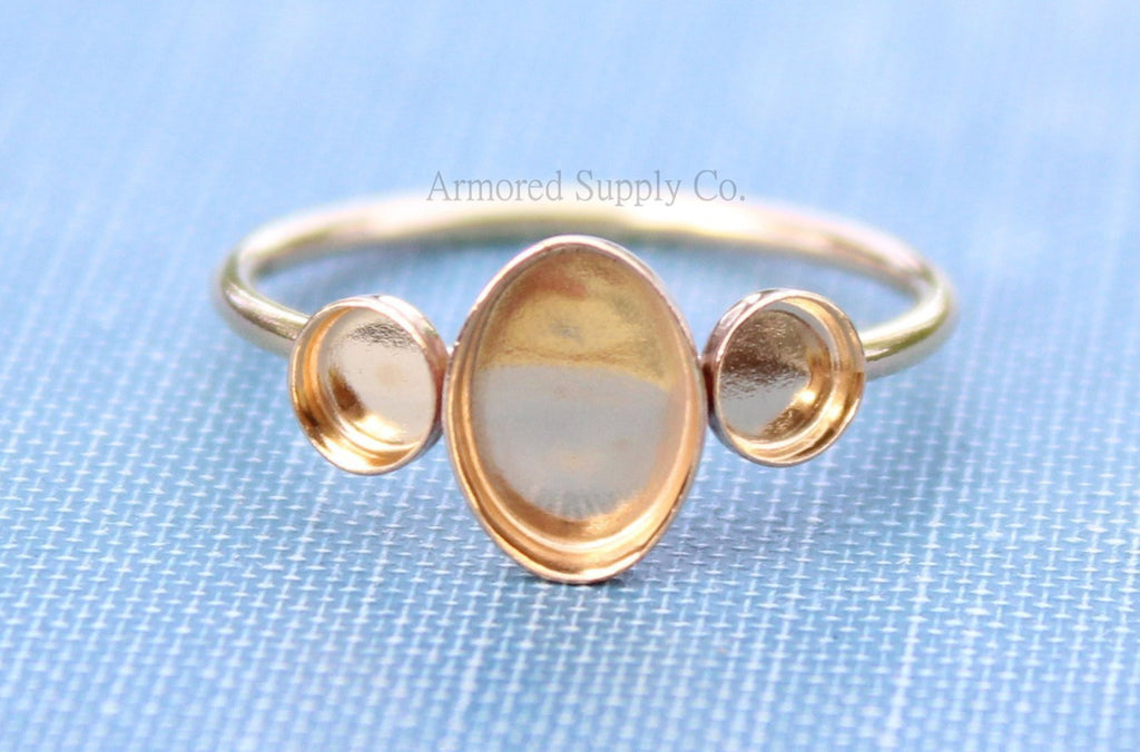 Gold Filled Triple Bezel Cup Ring Blank, Round Cabochon, Resin Glue Pad Breast Milk, DIY jewelry supplies, wholesale jewelry, diy ring