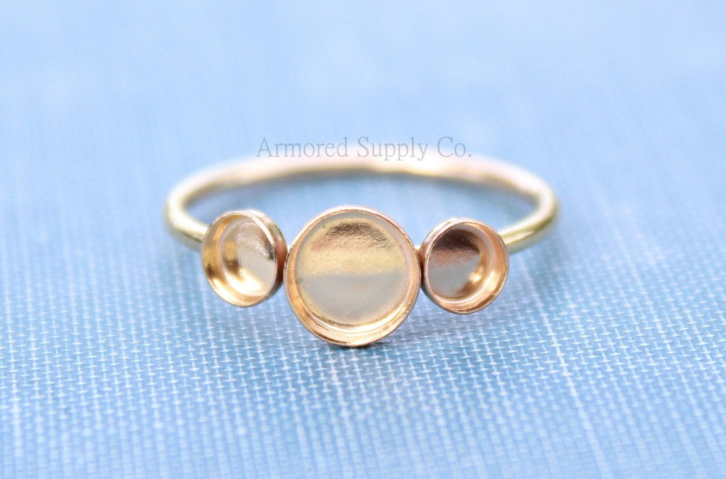 Gold Filled Triple Bezel Cup Ring Blank, Round Cabochon, Resin Glue Pad Breast Milk, DIY jewelry supplies, wholesale jewelry, diy ring