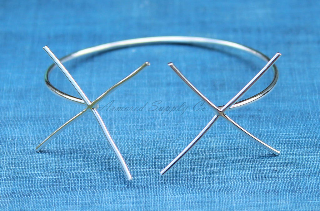 Silver Double Claw Prong Raw Stone Bracelet Blank, 4 Prong Setting, Wholesale Blanks, Bangle, DIY Jewelry, Silver Cuff, Jewelry Supplies