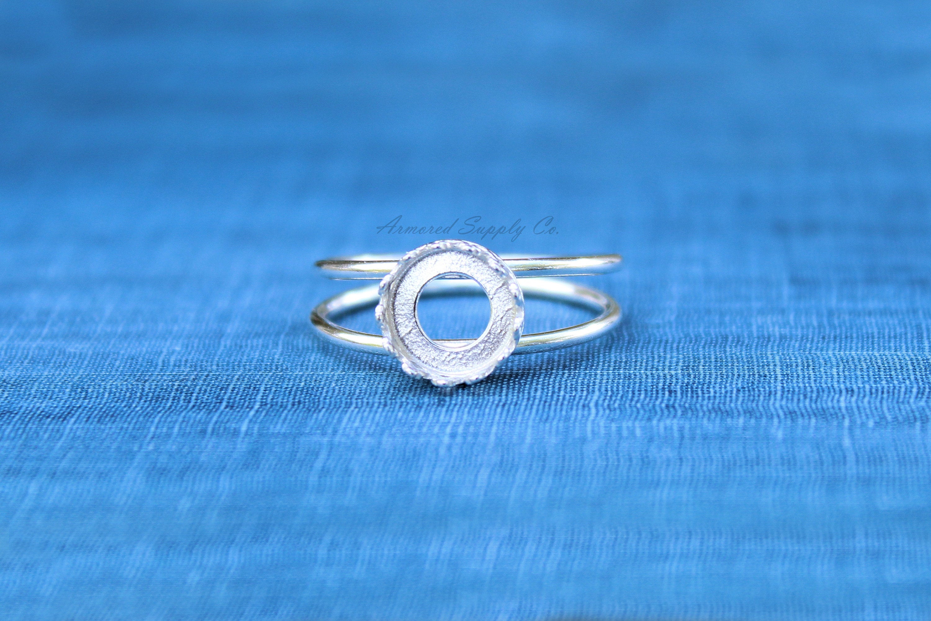 Sterling Silver Double Band Crown Bezel Cup Ring blank, Round Cabochon, Resin Breast Milk, DIY jewelry supplies, wholesale jewelry, diy ring