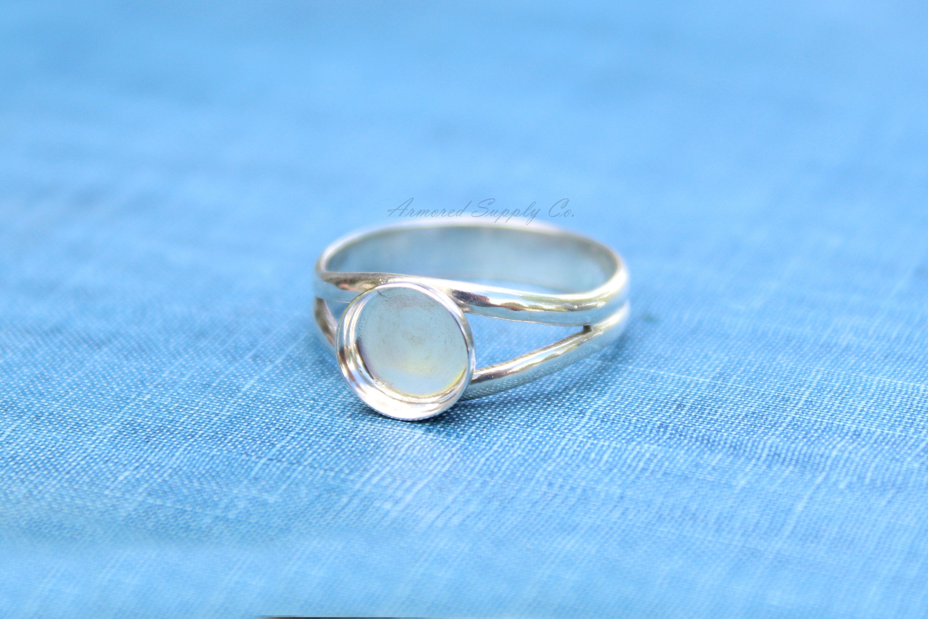 Sterling Silver Double Split Ring Band Bezel Cup Ring blank, Round Cabochon, Breast Milk, DIY jewelry supplies, wholesale jewelry, diy ring