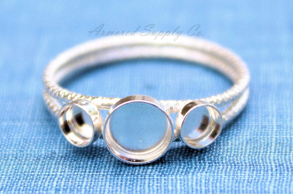 Triple Bezel Cup Double Faceted Ring Blank, Round Cabochon, Breast Milk, DIY jewelry supplies, build your ring, wholesale jewelry, diy ring