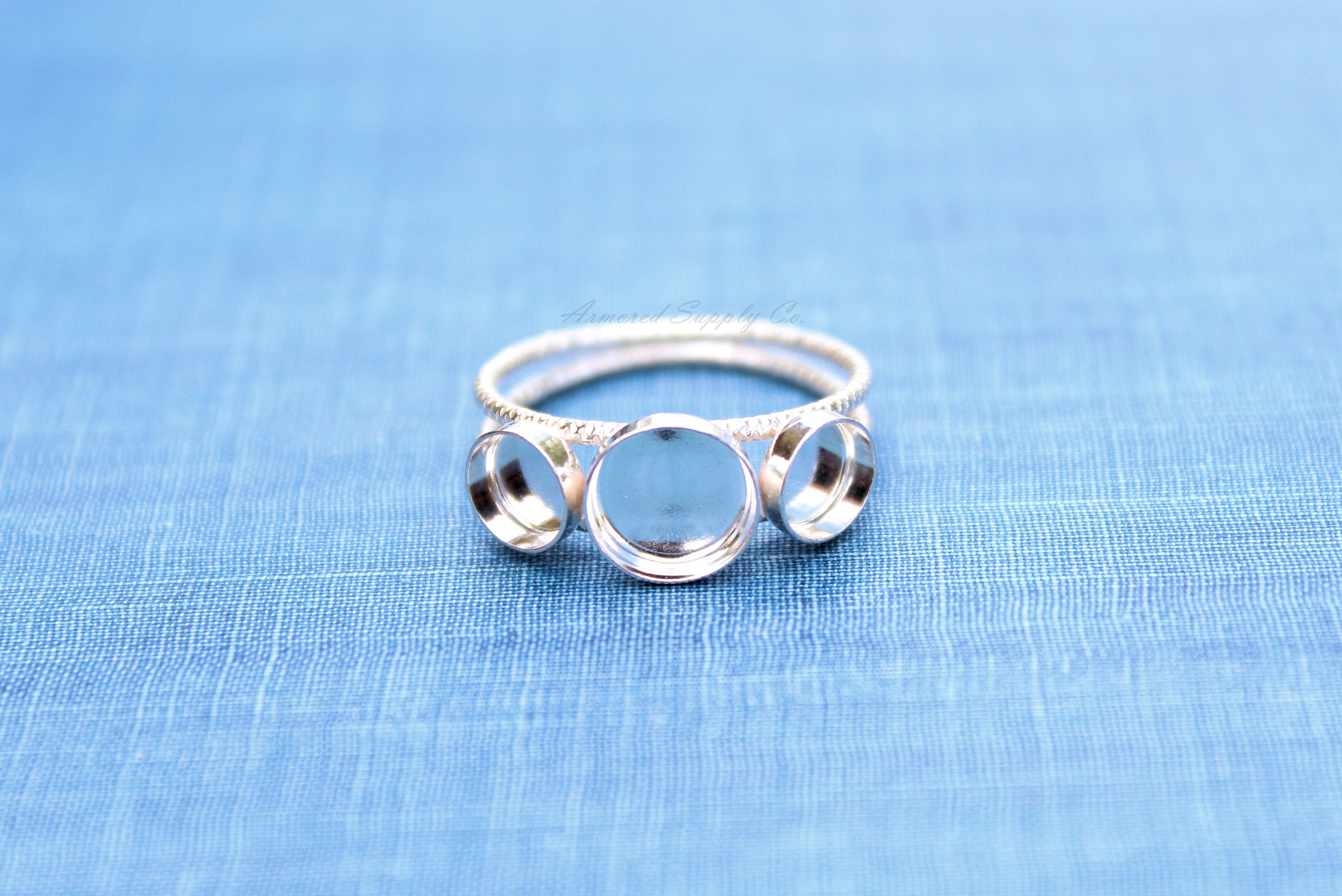 Triple Bezel Cup Double Faceted Ring Blank, Round Cabochon, Breast Milk, DIY jewelry supplies, build your ring, wholesale jewelry, diy ring