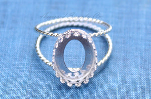 Silver Double Rope Band Oval Crown Bezel Cup Ring blank, Round Cabochon, Cab Resin Ring, DIY jewelry supplies, wholesale jewelry, diy ring