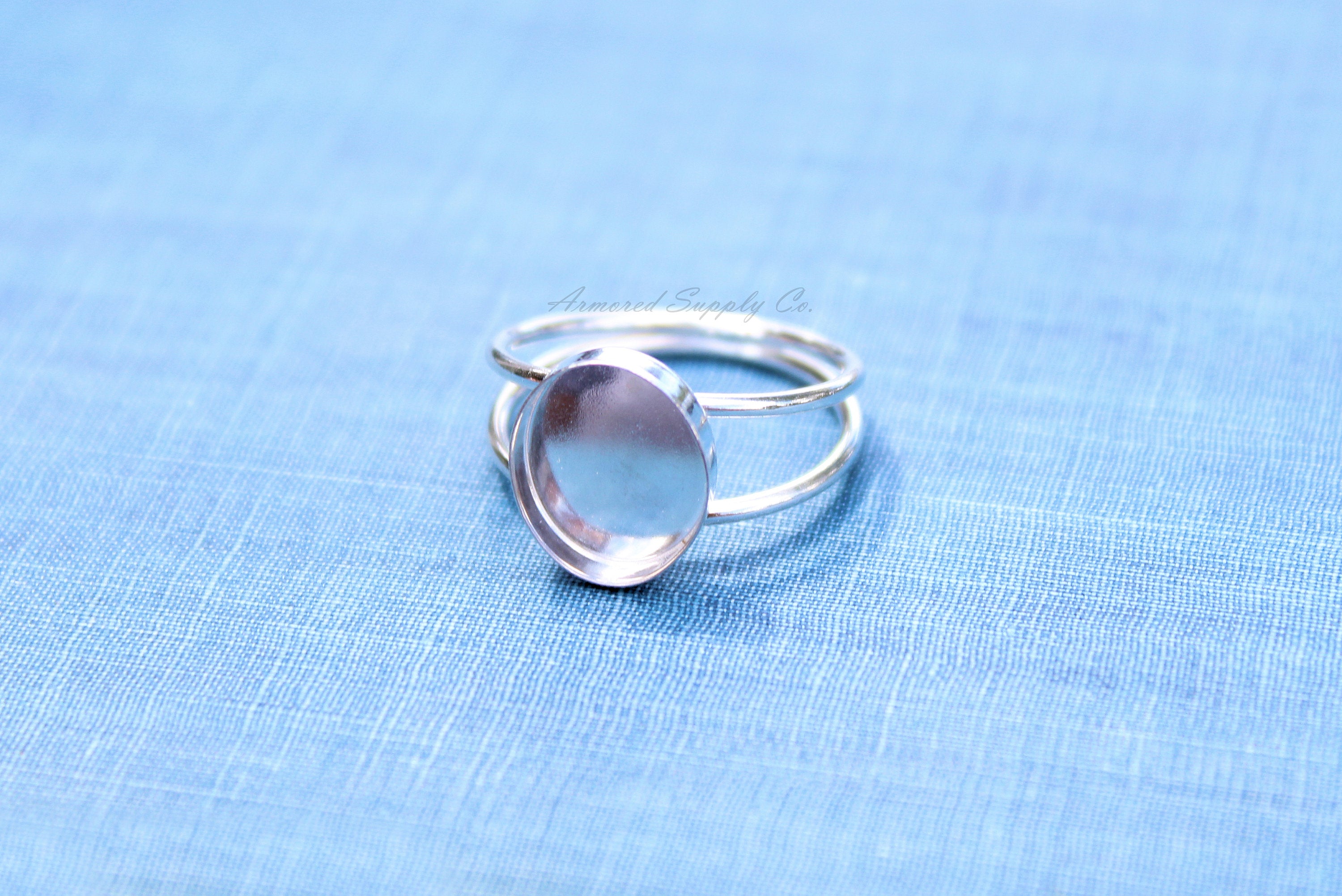 Sterling Silver Double Band Oval Bezel Cup Ring blank, Round Cabochon, Oval Ring Blank, DIY jewelry supplies, wholesale jewelry, diy ring