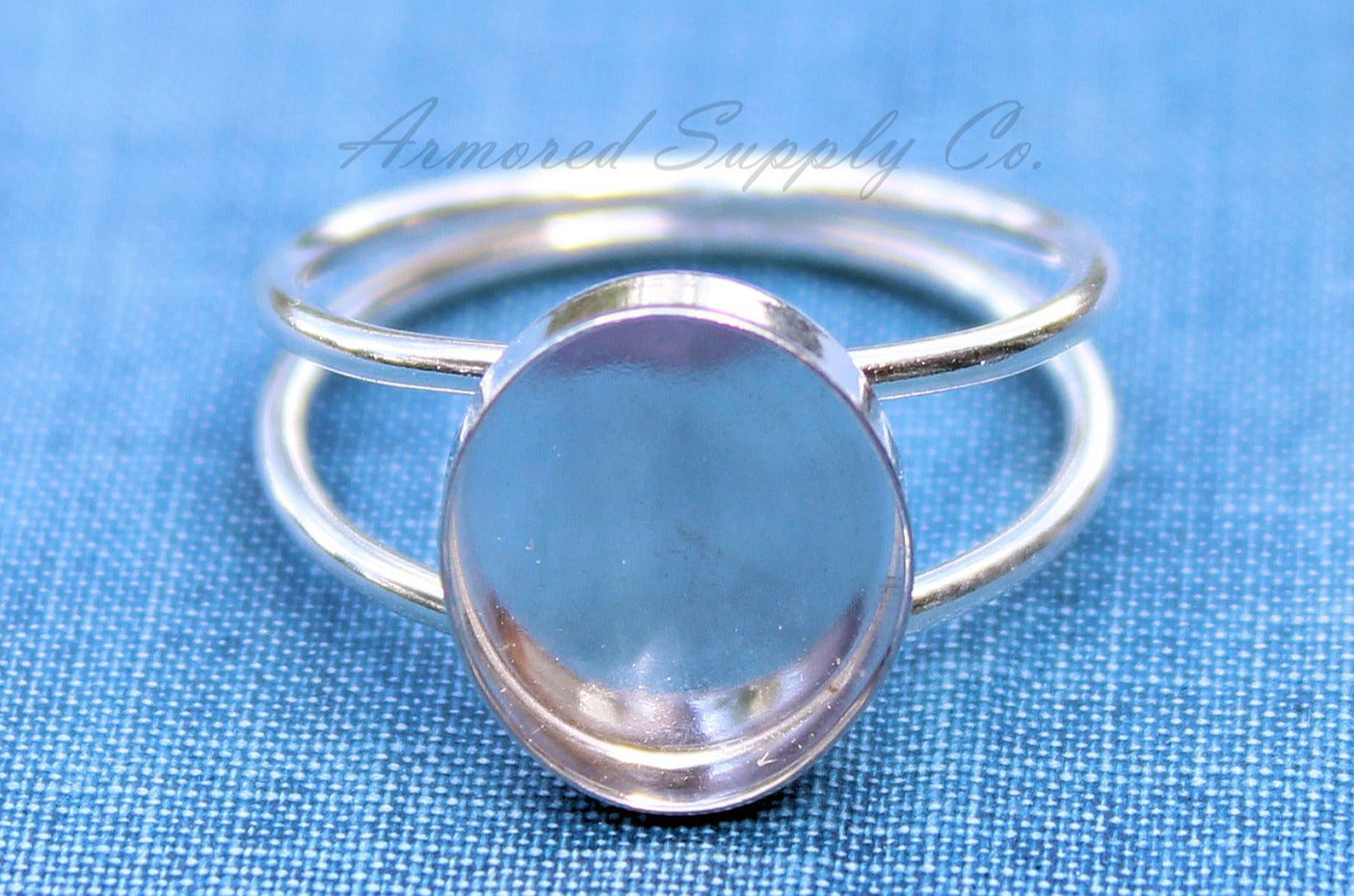 Sterling Silver Double Band Oval Bezel Cup Ring blank, Round Cabochon, Oval Ring Blank, DIY jewelry supplies, wholesale jewelry, diy ring