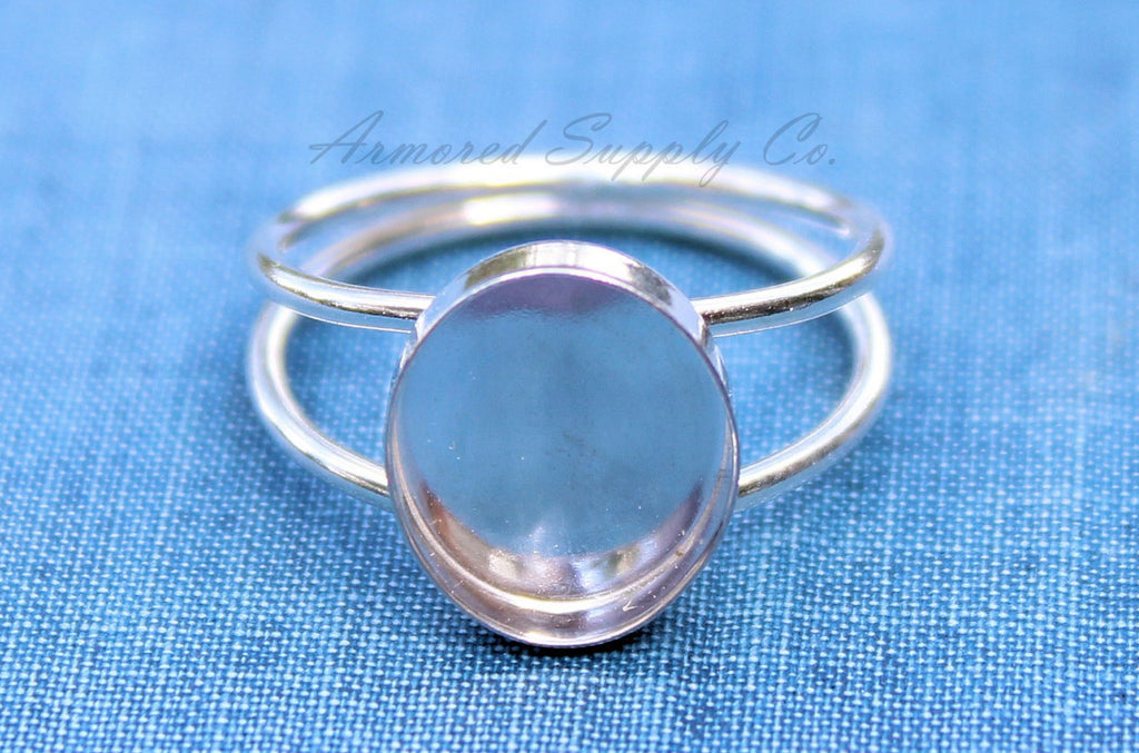 Sterling Silver Double Band Oval Bezel Cup Ring blank, Round Cabochon, Oval Ring Blank, DIY jewelry supplies, wholesale jewelry, diy ring