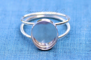 Sterling Silver Double Band Oval Bezel Cup Ring blank, Round Cabochon, Oval Ring Blank, DIY jewelry supplies, wholesale jewelry, diy ring