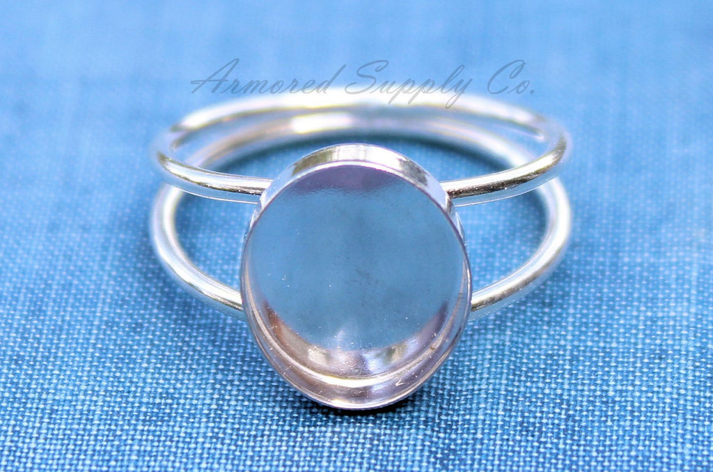Sterling Silver Double Band Oval Bezel Cup Ring blank, Round Cabochon, Oval Ring Blank, DIY jewelry supplies, wholesale jewelry, diy ring