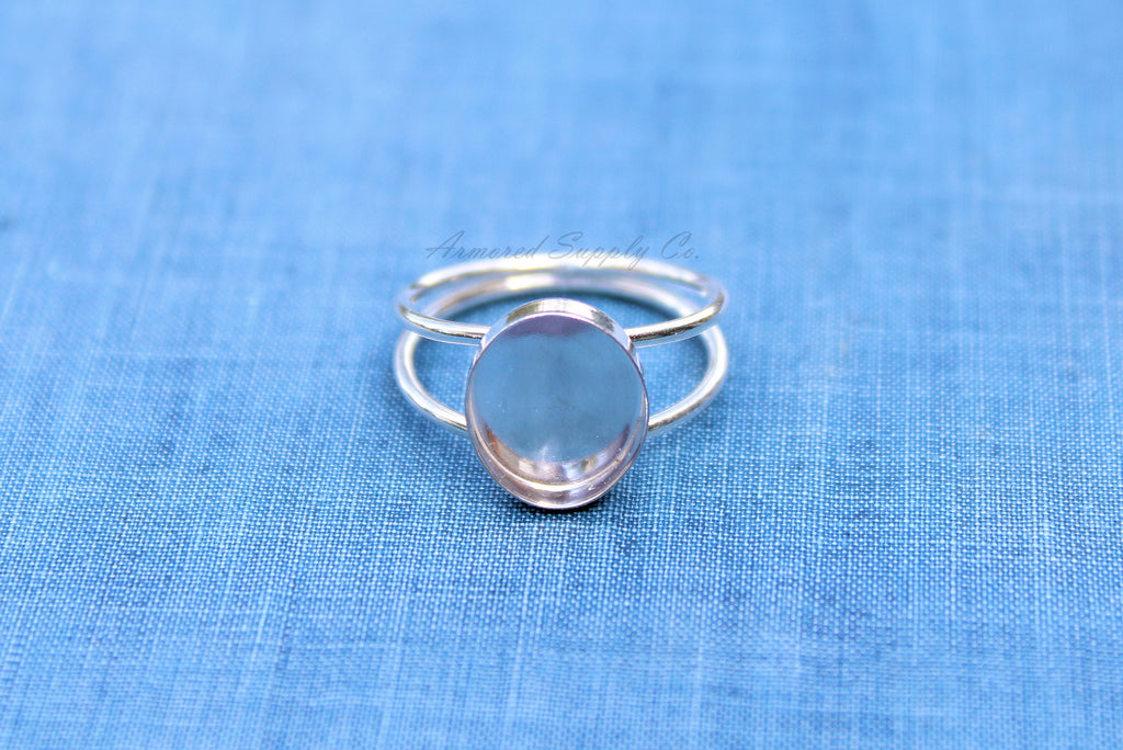 Sterling Silver Double Band Oval Bezel Cup Ring blank, Round Cabochon, Oval Ring Blank, DIY jewelry supplies, wholesale jewelry, diy ring