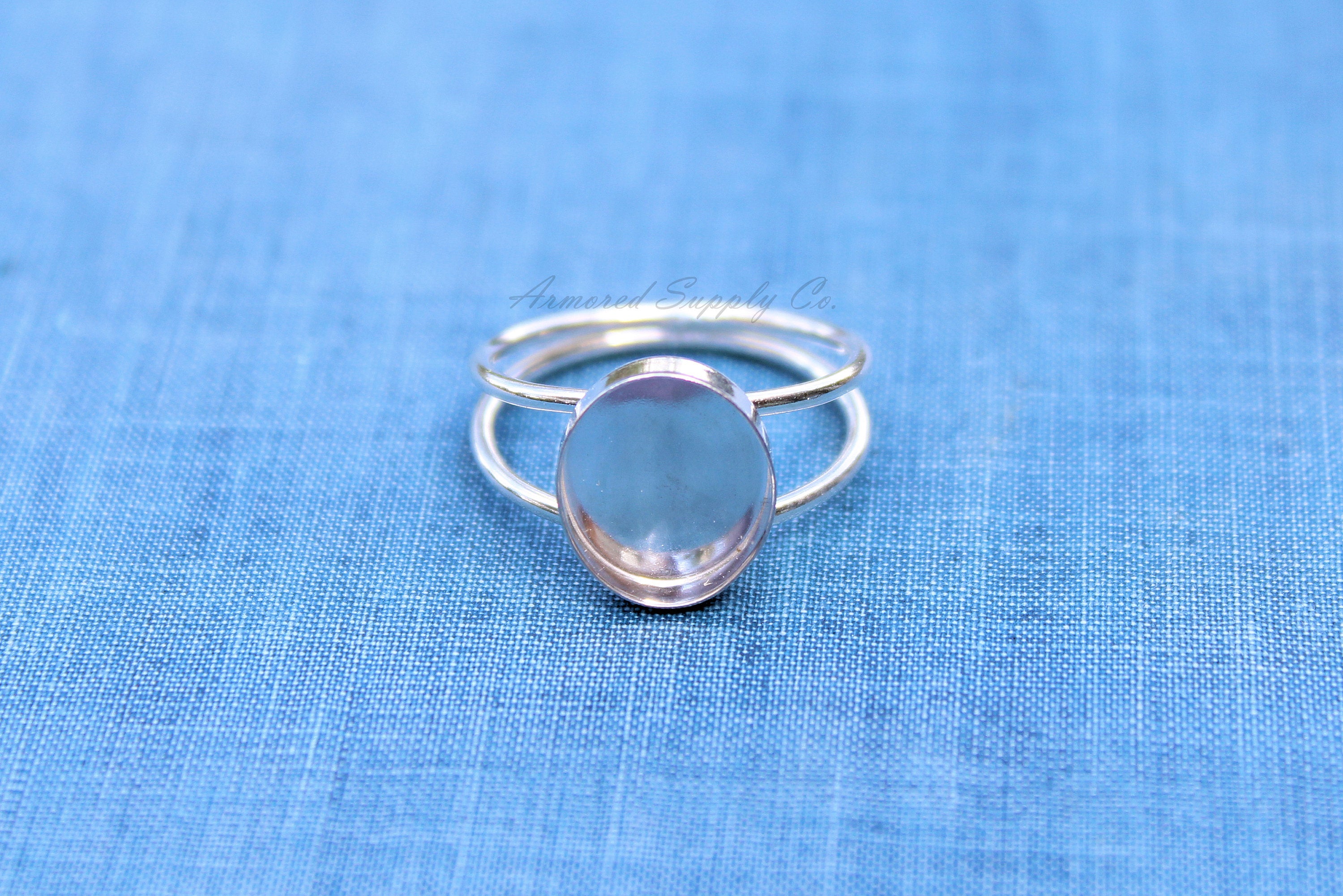 Sterling Silver Double Band Oval Bezel Cup Ring blank, Round Cabochon, Oval Ring Blank, DIY jewelry supplies, wholesale jewelry, diy ring