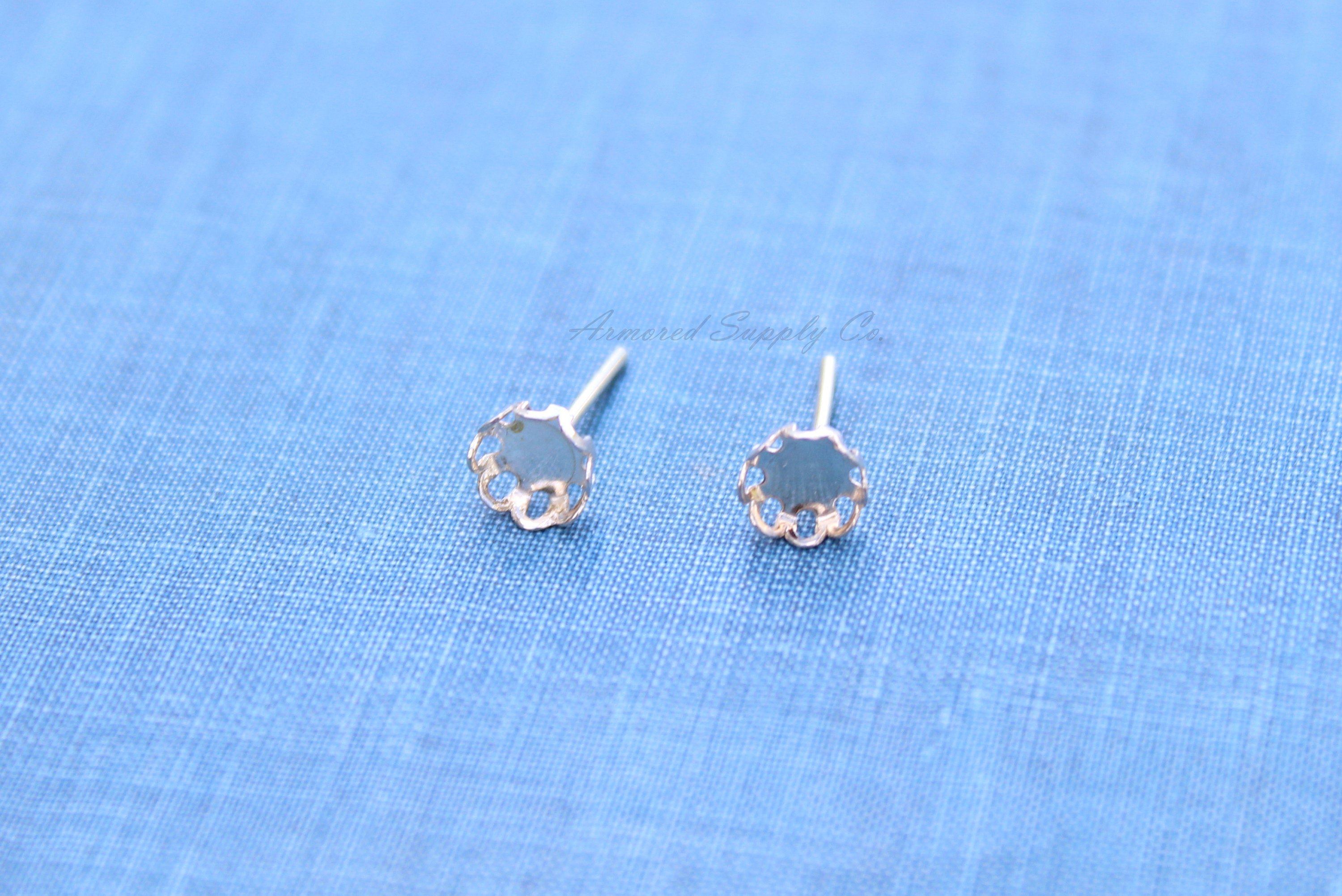 Silver Scalloped 5mm Stud Earring Blanks, Blank Stud Settings, Wholesale Blanks, Make Earrings, DIY Jewelry, Silver Blanks, Jewelry Supplies