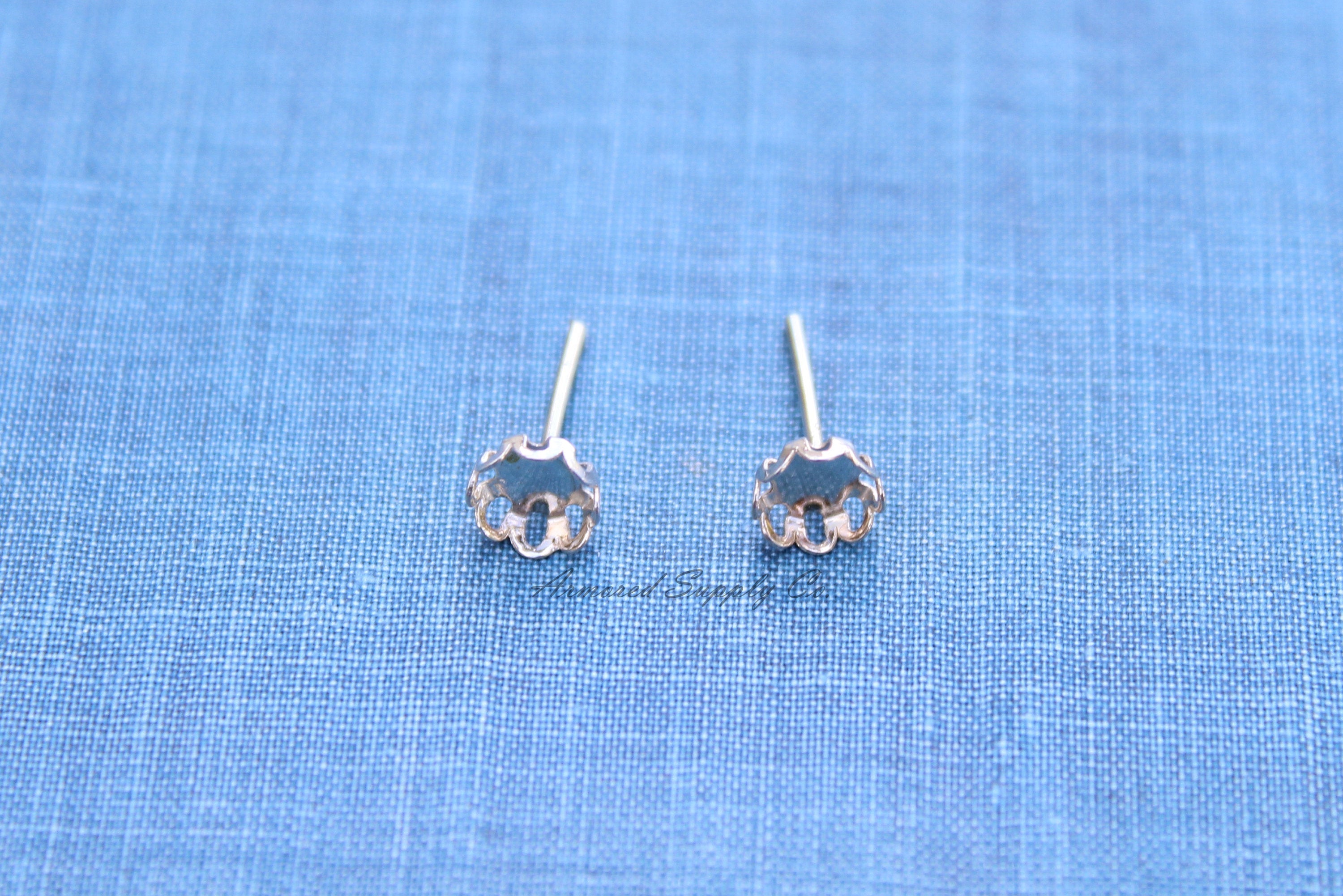 Silver Scalloped 5mm Stud Earring Blanks, Blank Stud Settings, Wholesale Blanks, Make Earrings, DIY Jewelry, Silver Blanks, Jewelry Supplies