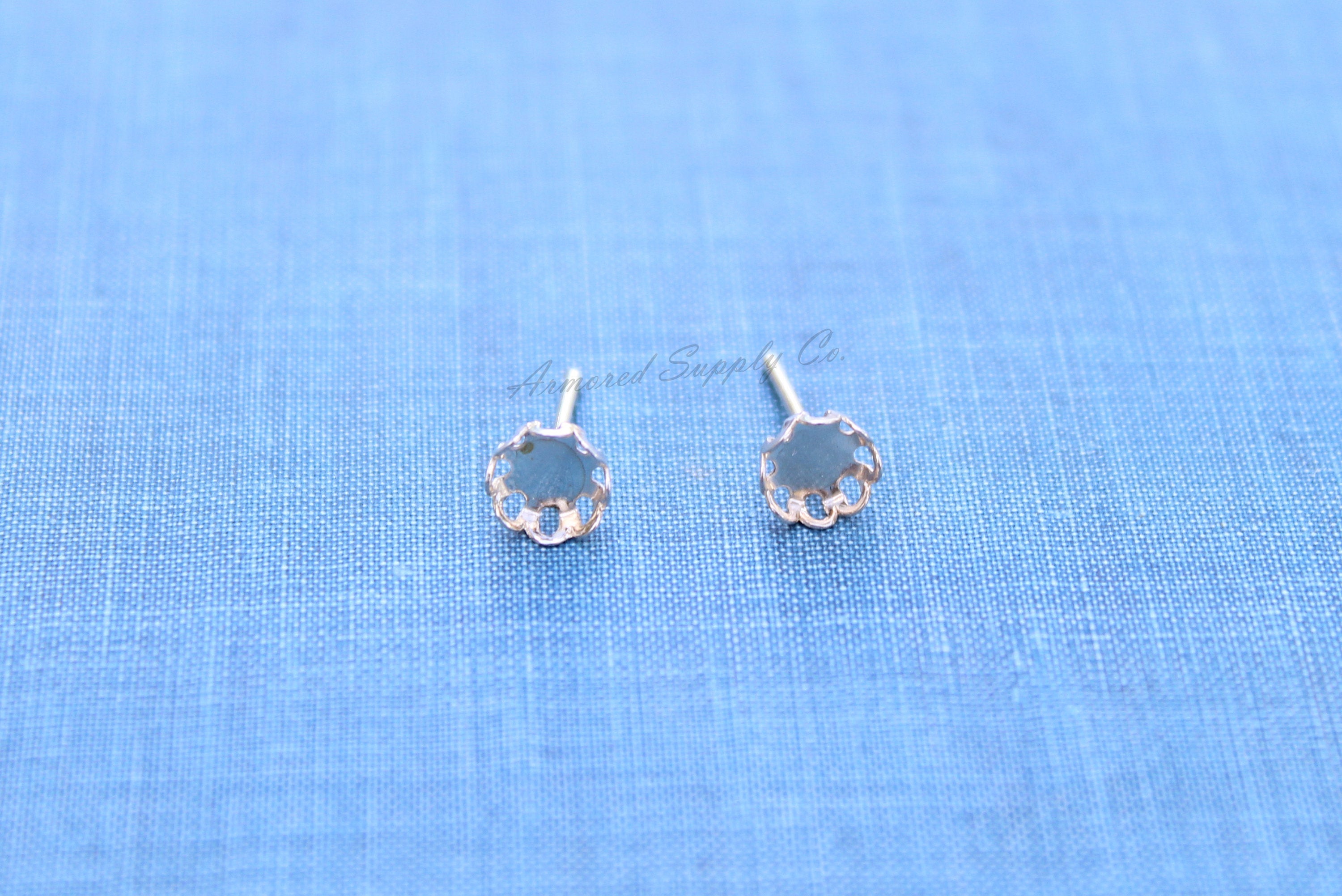 Silver Scalloped 6mm Stud Earring Blanks, Blank Stud Settings, Wholesale Blanks, Make Earrings, DIY Jewelry, Silver Blanks, Jewelry Supplies