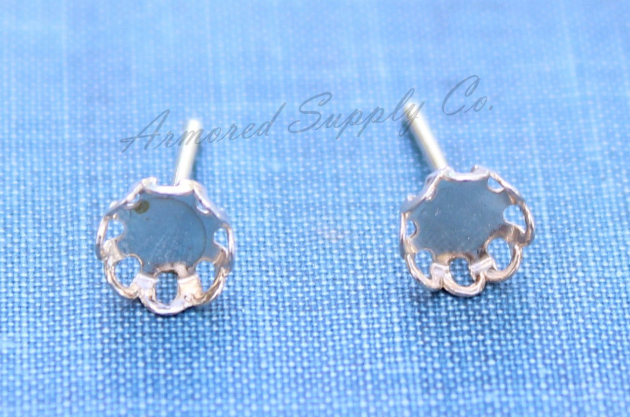 Silver Scalloped 5mm Stud Earring Blanks, Blank Stud Settings, Wholesale Blanks, Make Earrings, DIY Jewelry, Silver Blanks, Jewelry Supplies