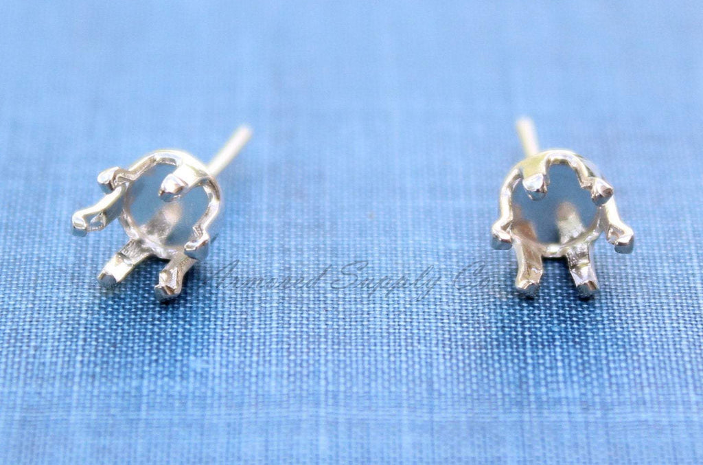 Silver 4mm Snap-in Bezel Raw Stone Stud Earring Blanks, Wholesale Blanks, Raw Stones Setting, DIY Jewelry, Silver Blanks, Jewelry Supplies