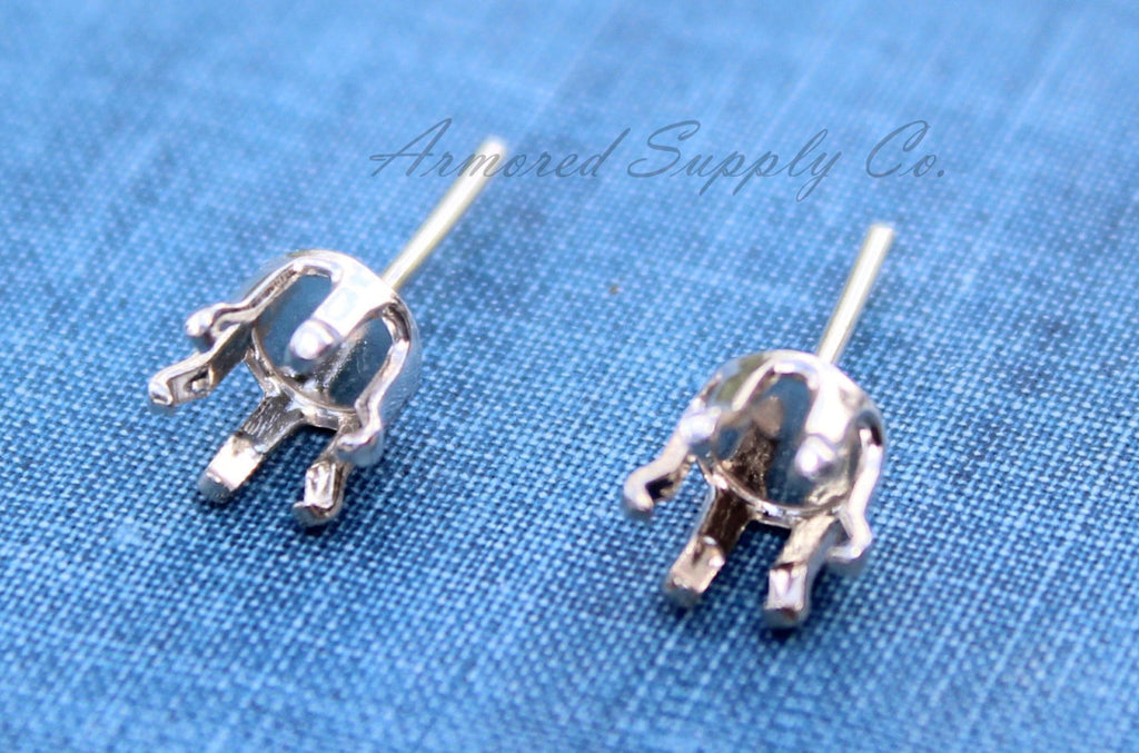 Silver 5mm Snap-in Bezel Raw Stone Stud Earring Blanks, Wholesale Blanks, Raw Stones Setting, DIY Jewelry, Silver Blanks, Jewelry Supplies